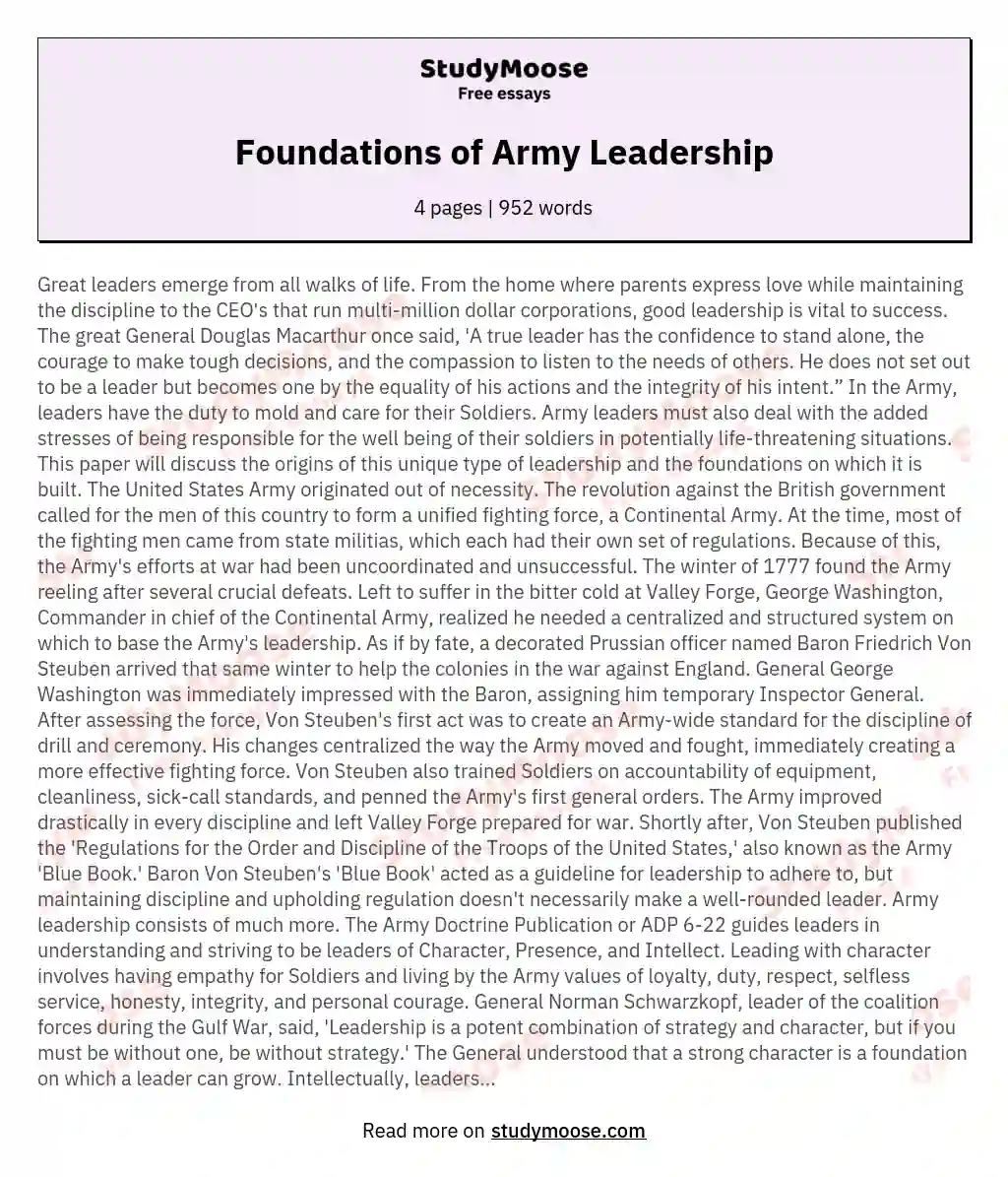 Foundations of Army Leadership