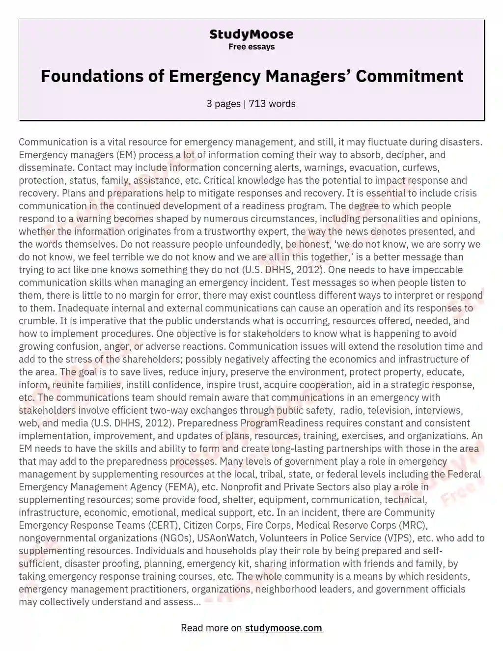Foundations of Emergency Managers’ Commitment essay