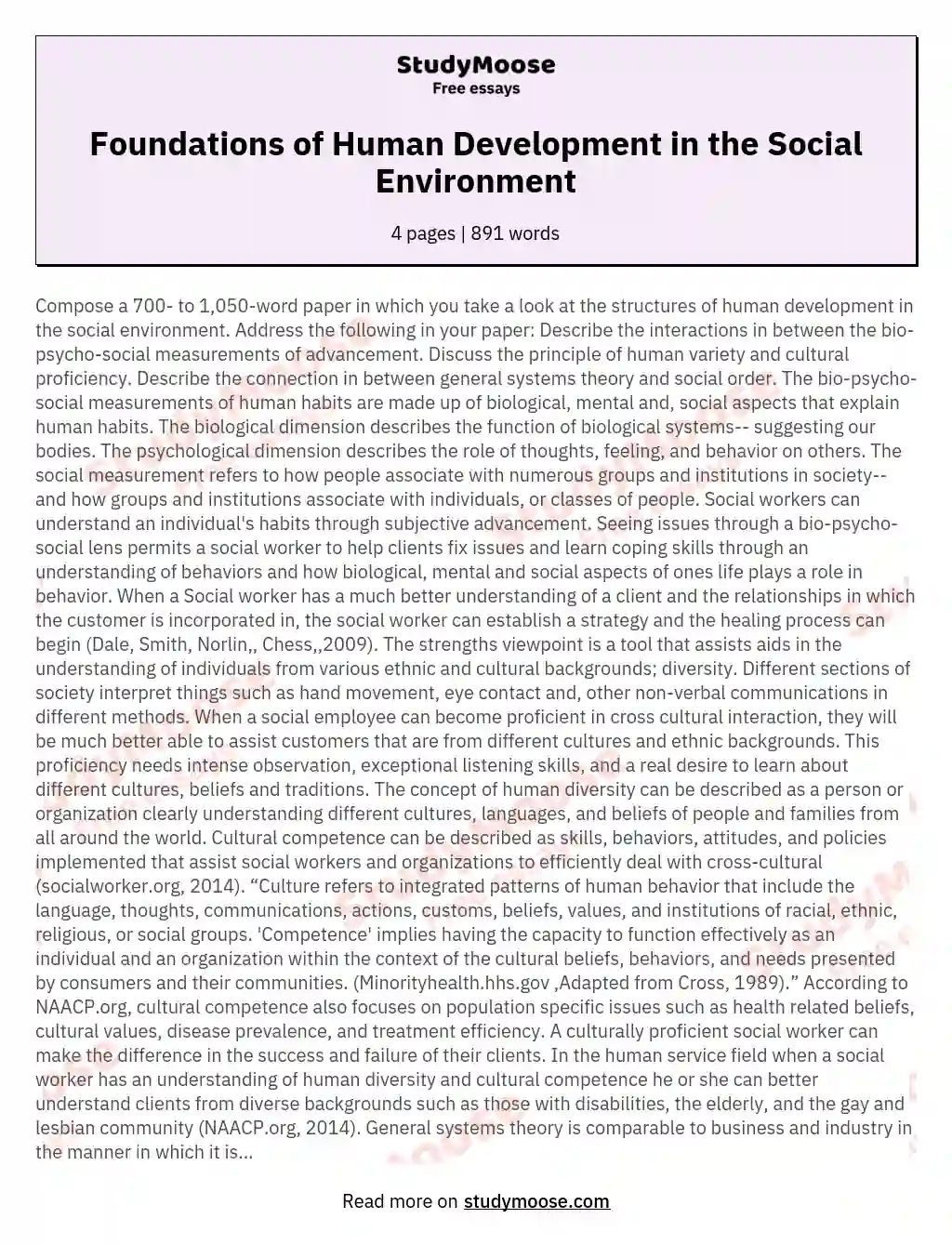 Foundations of Human Development in the Social Environment essay