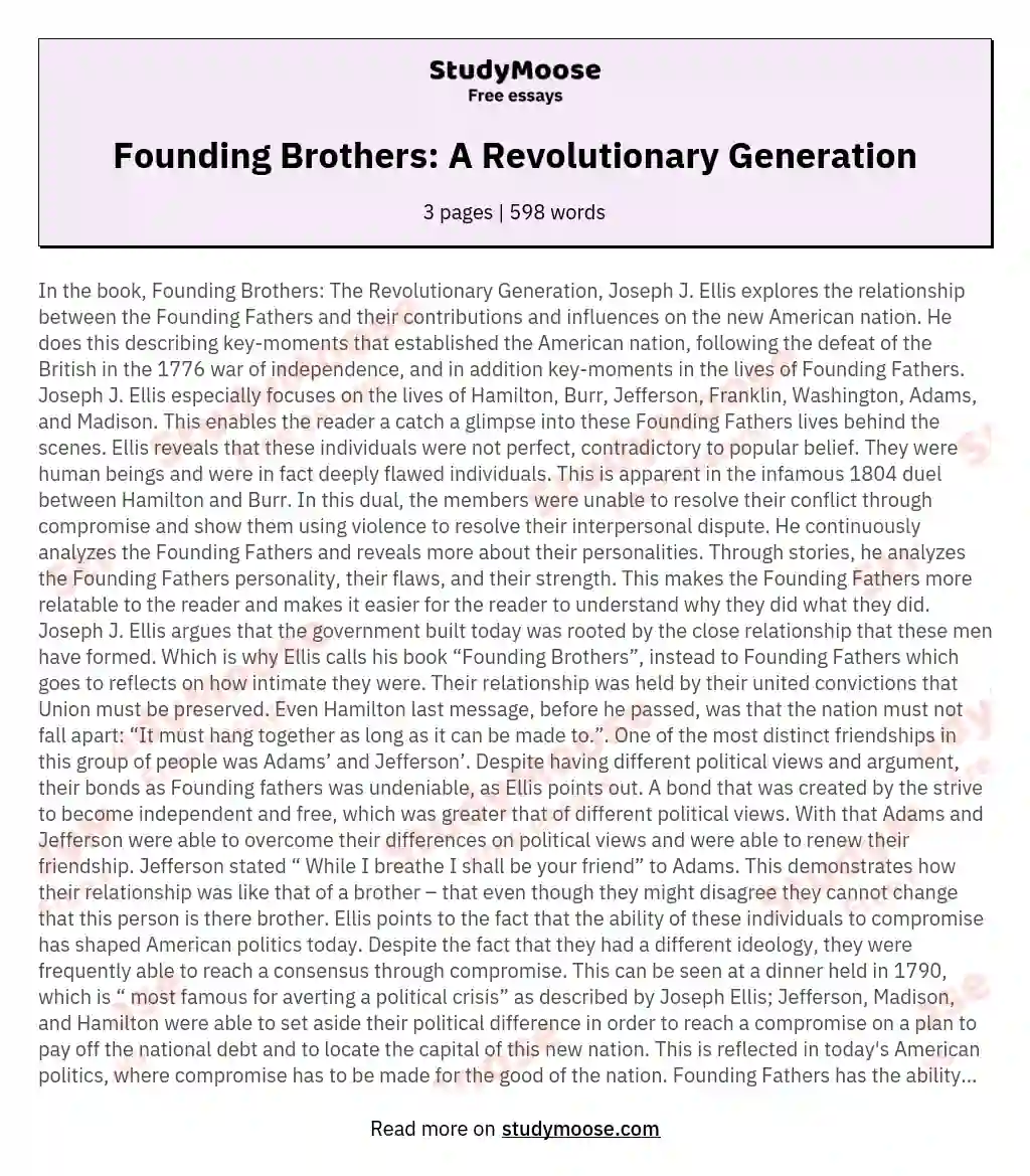 Founding Brothers: A Revolutionary Generation essay