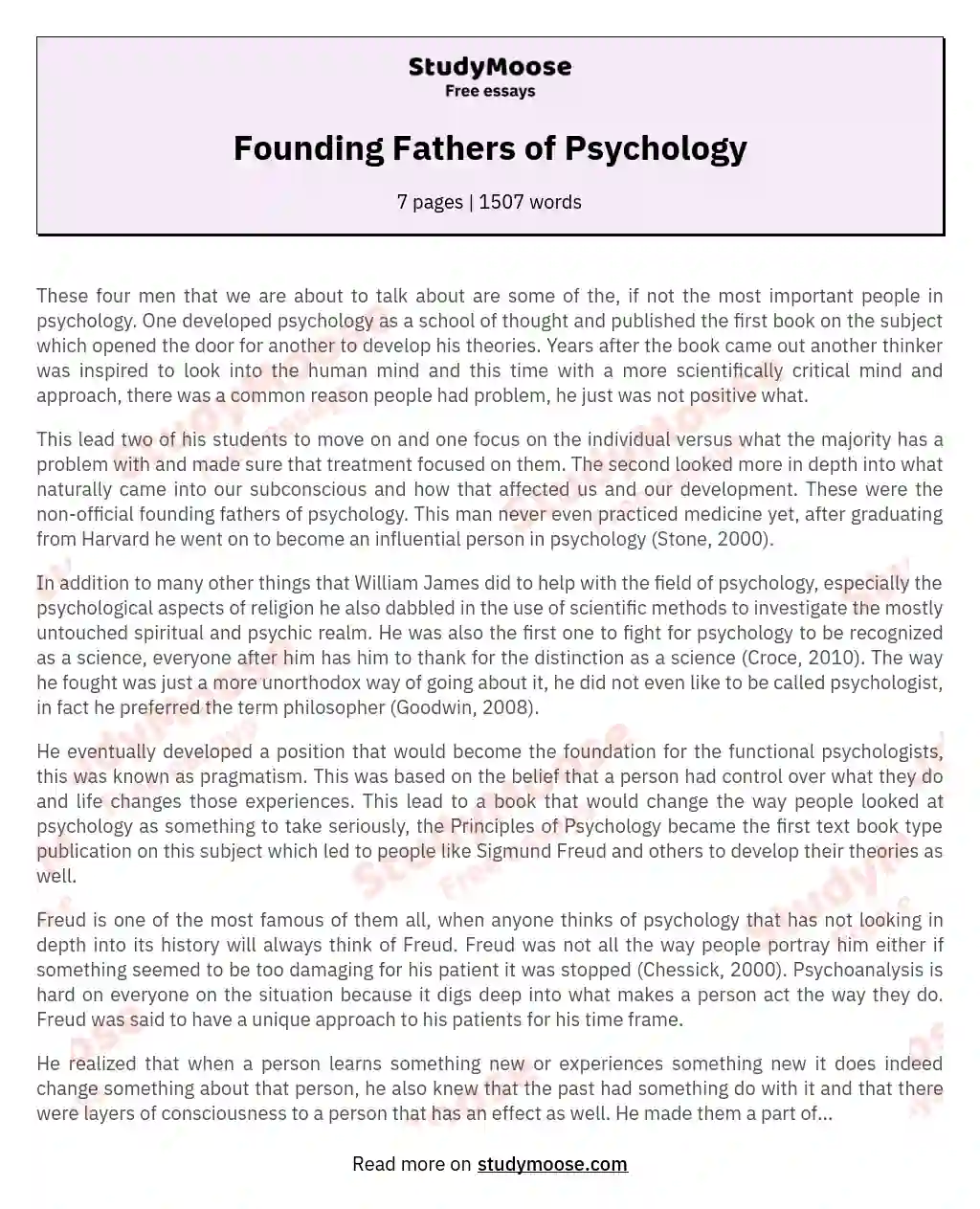 Key Figures in Psychology: James, Freud, Jung, Adler essay
