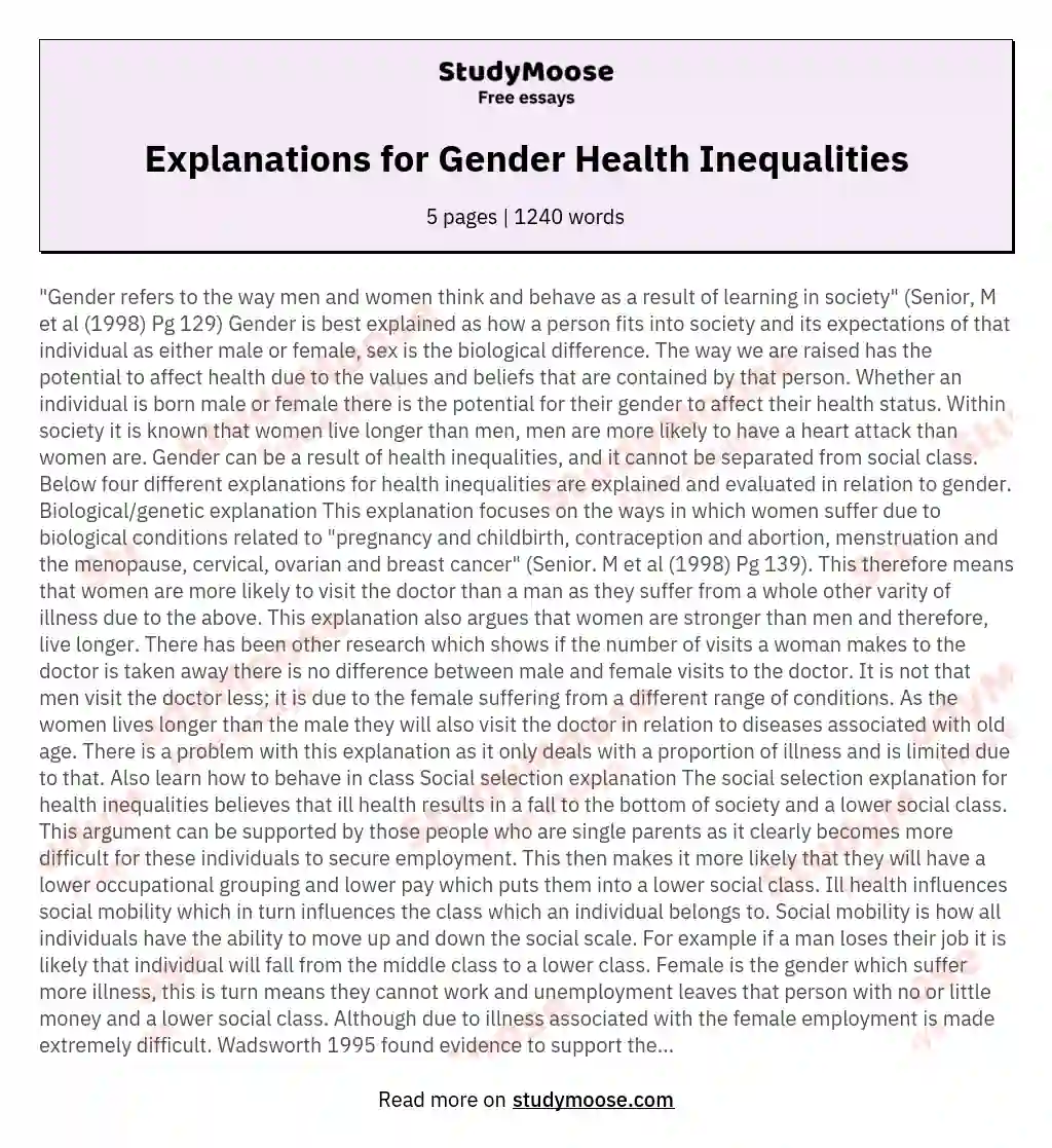 Explanations for Gender Health Inequalities essay