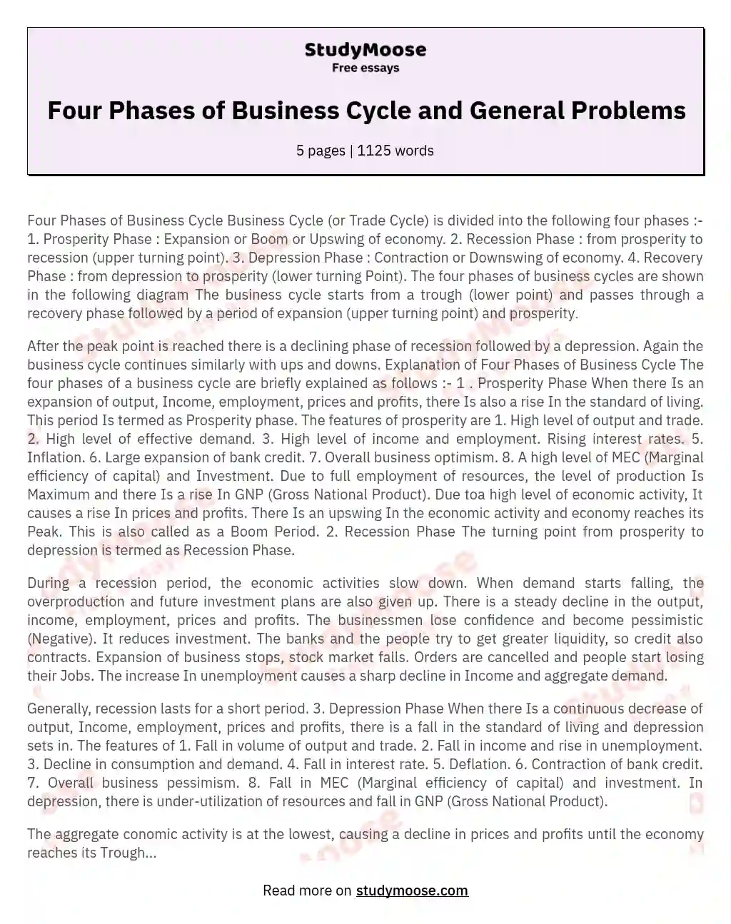 Four Phases of Business Cycle and General Problems essay