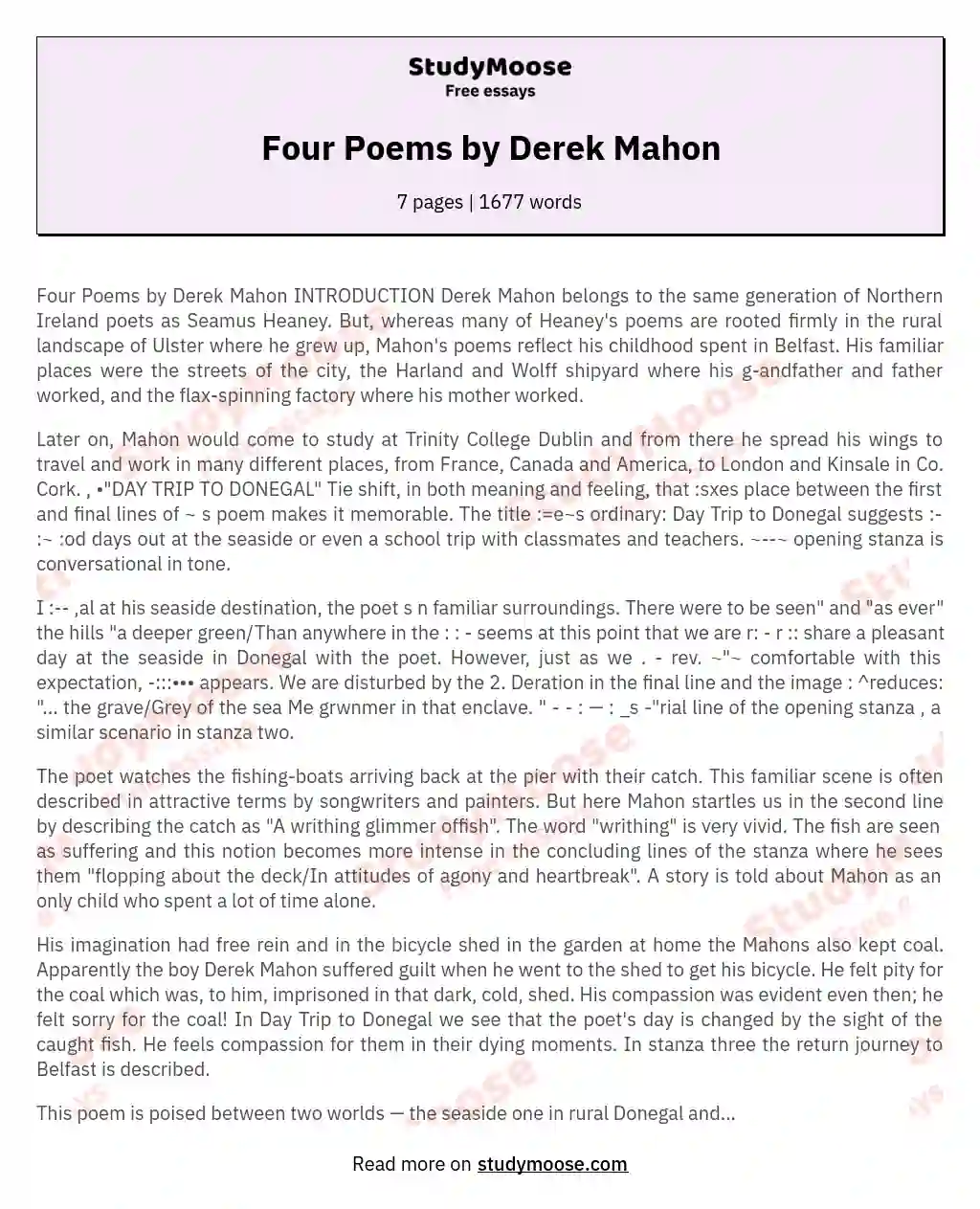 Four Poems by Derek Mahon essay