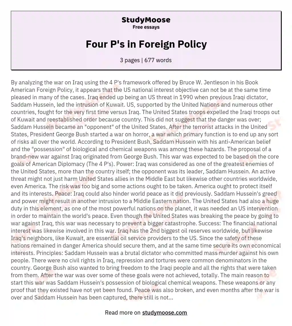Four P's in Foreign Policy essay
