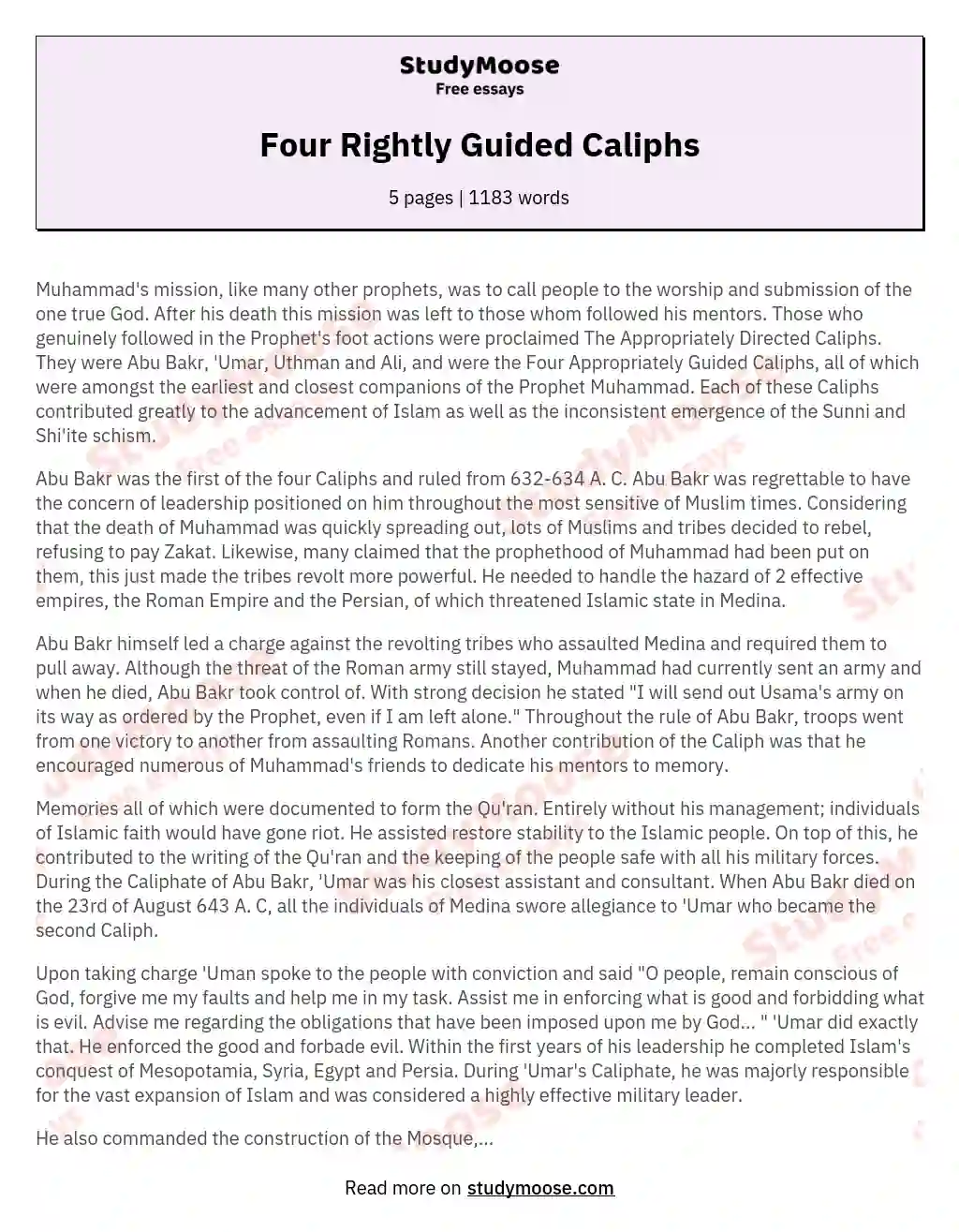 Four Rightly Guided Caliphs essay