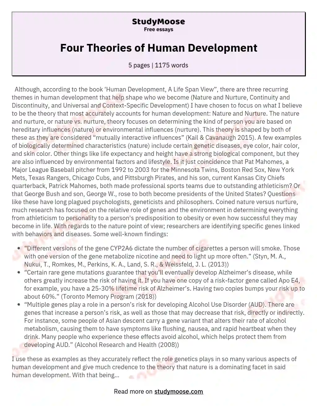 Four Theories of Human Development essay