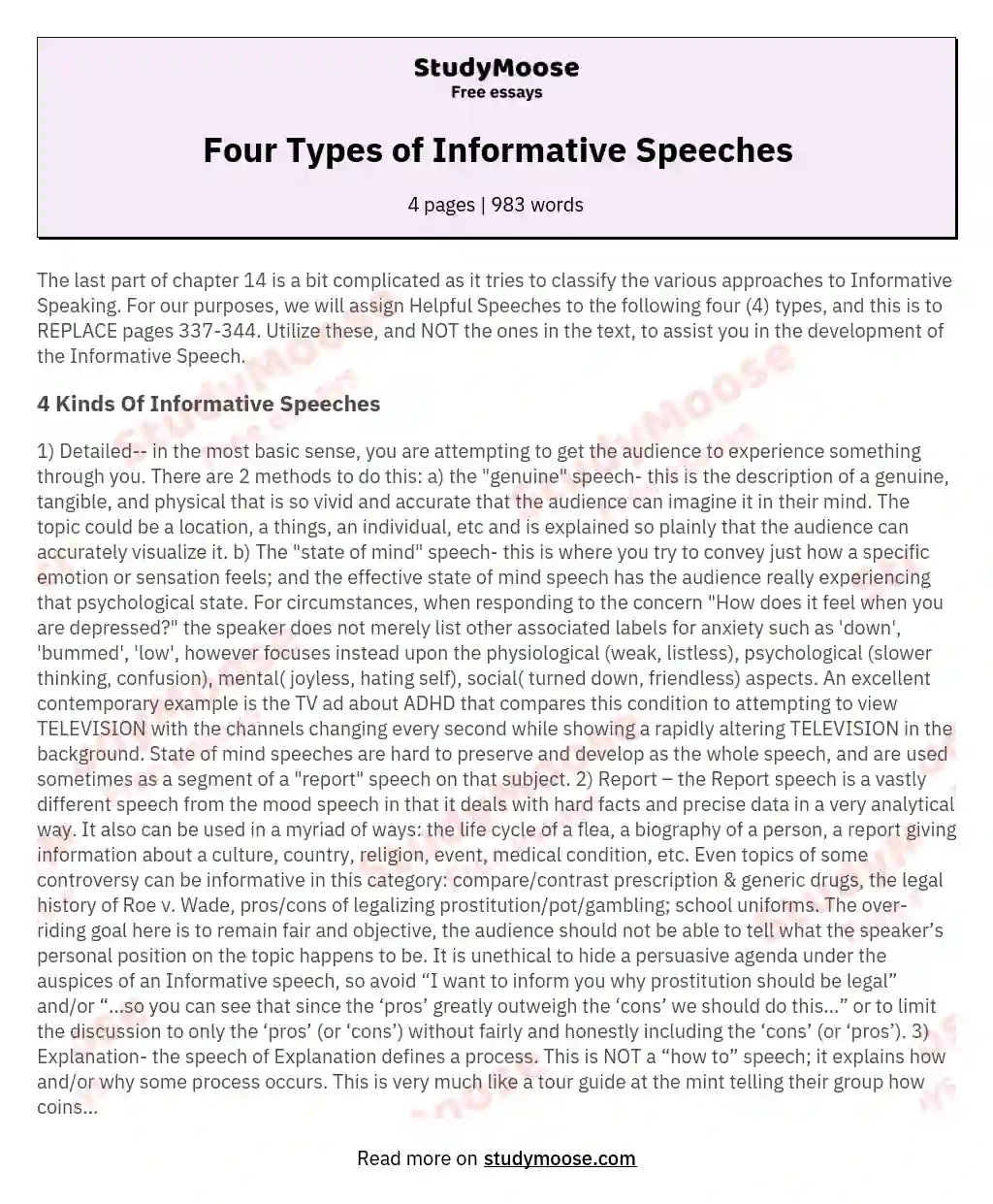 Four Types of Informative Speeches essay