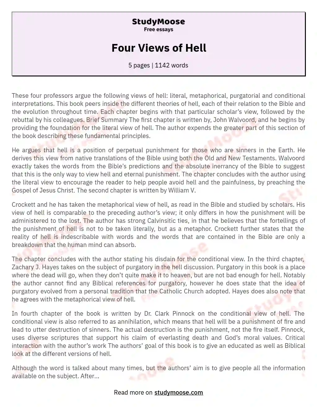 Four Views of Hell essay