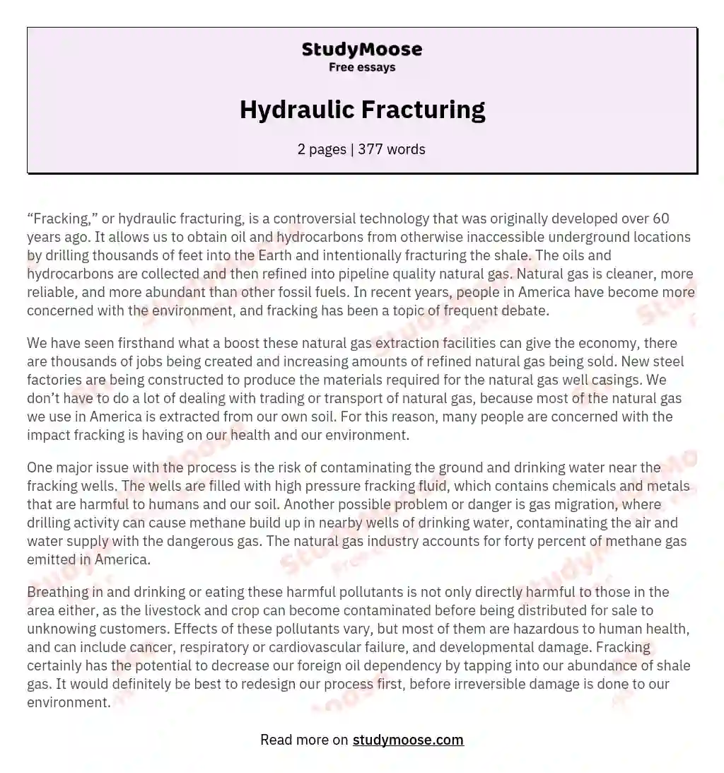 Hydraulic Fracturing essay