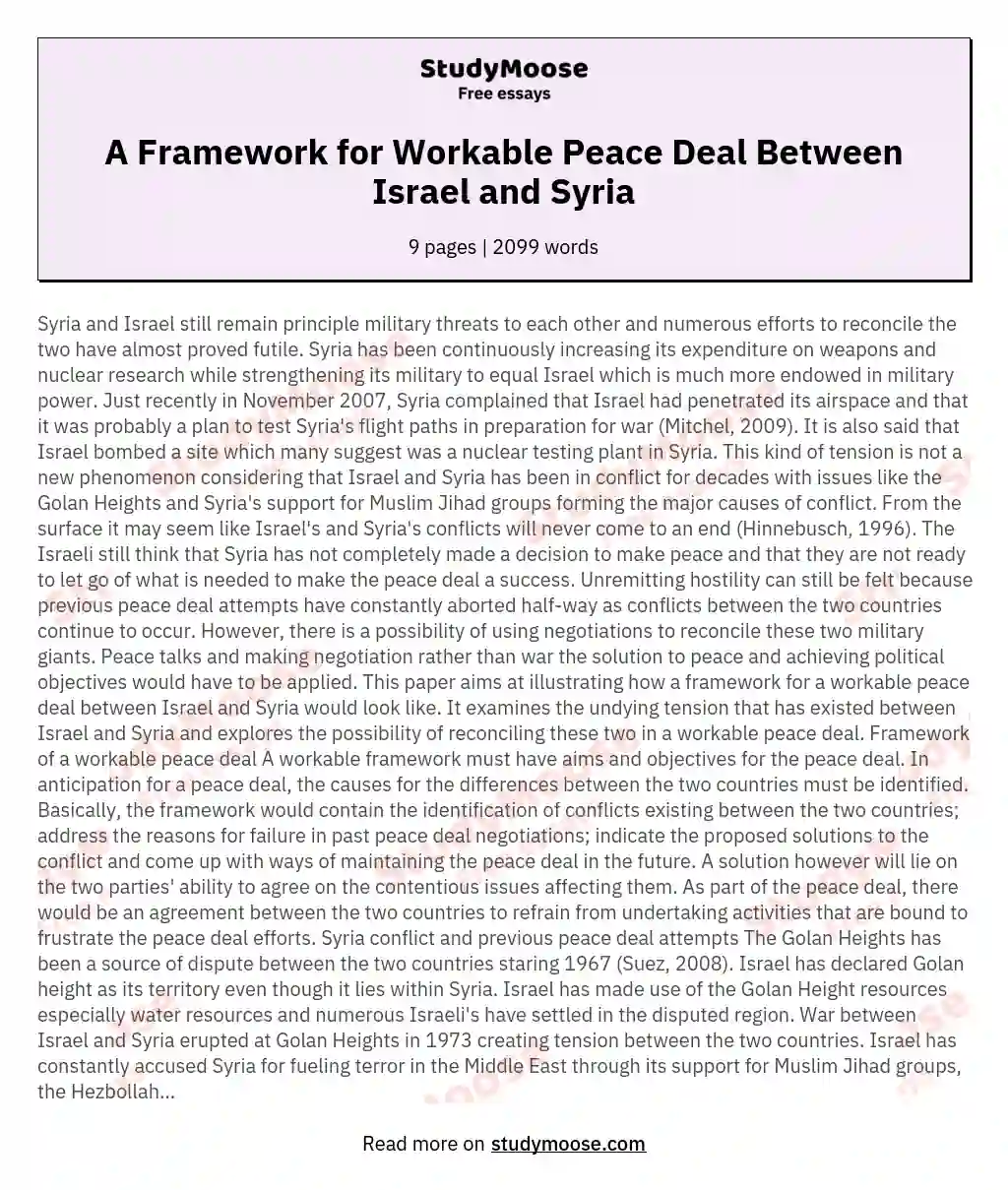 A Framework for Workable Peace Deal Between Israel and Syria