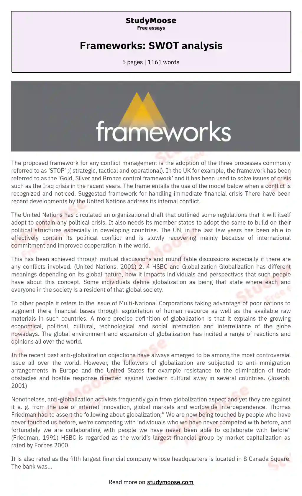 Frameworks: SWOT analysis essay