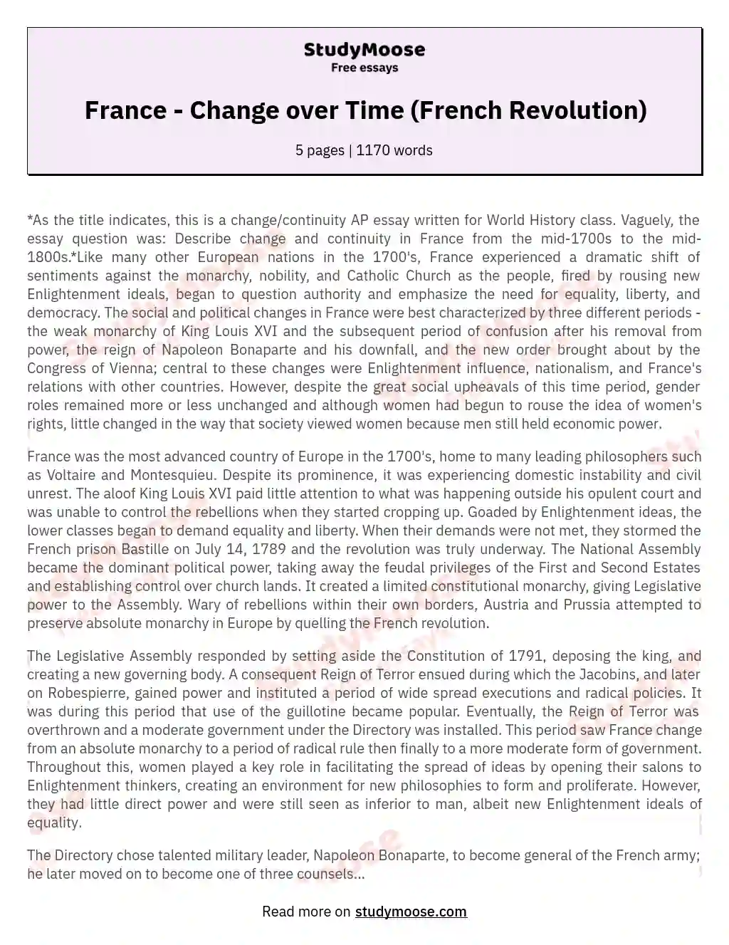 Transformation and Continuity in France: 18th Century Shifts essay