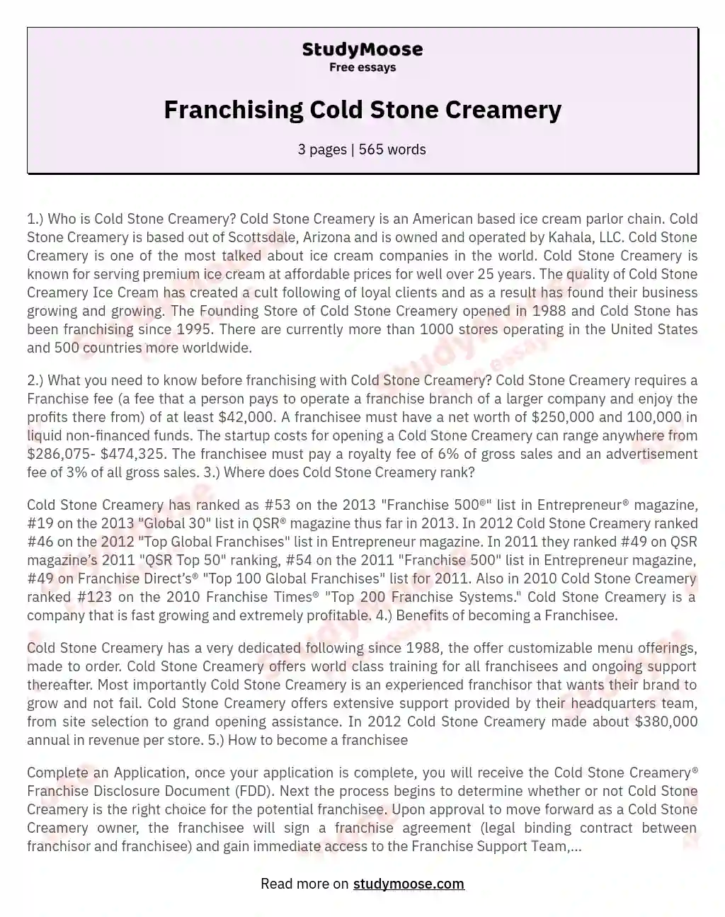Franchising Cold Stone Creamery