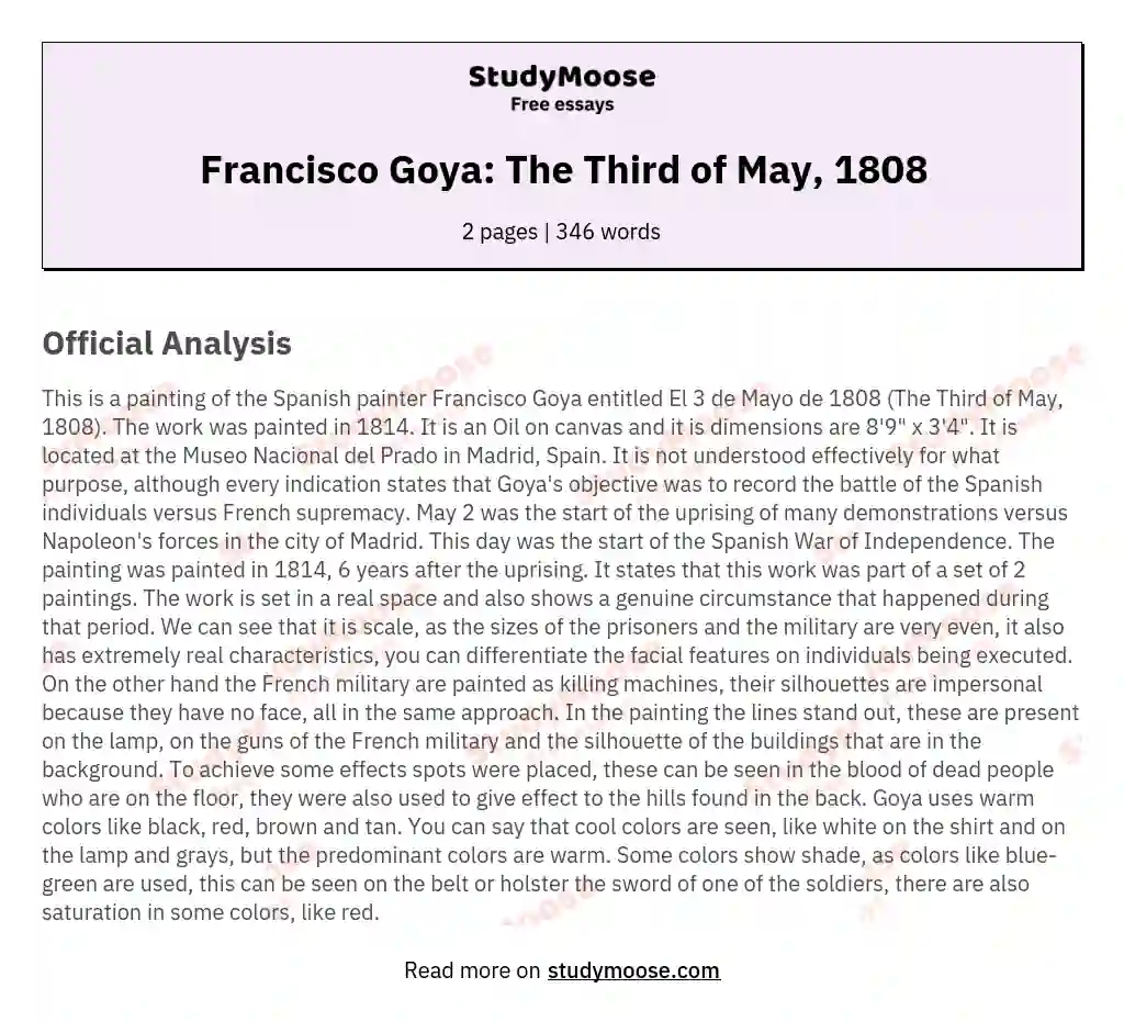 Francisco Goya: The Third of May, 1808 essay