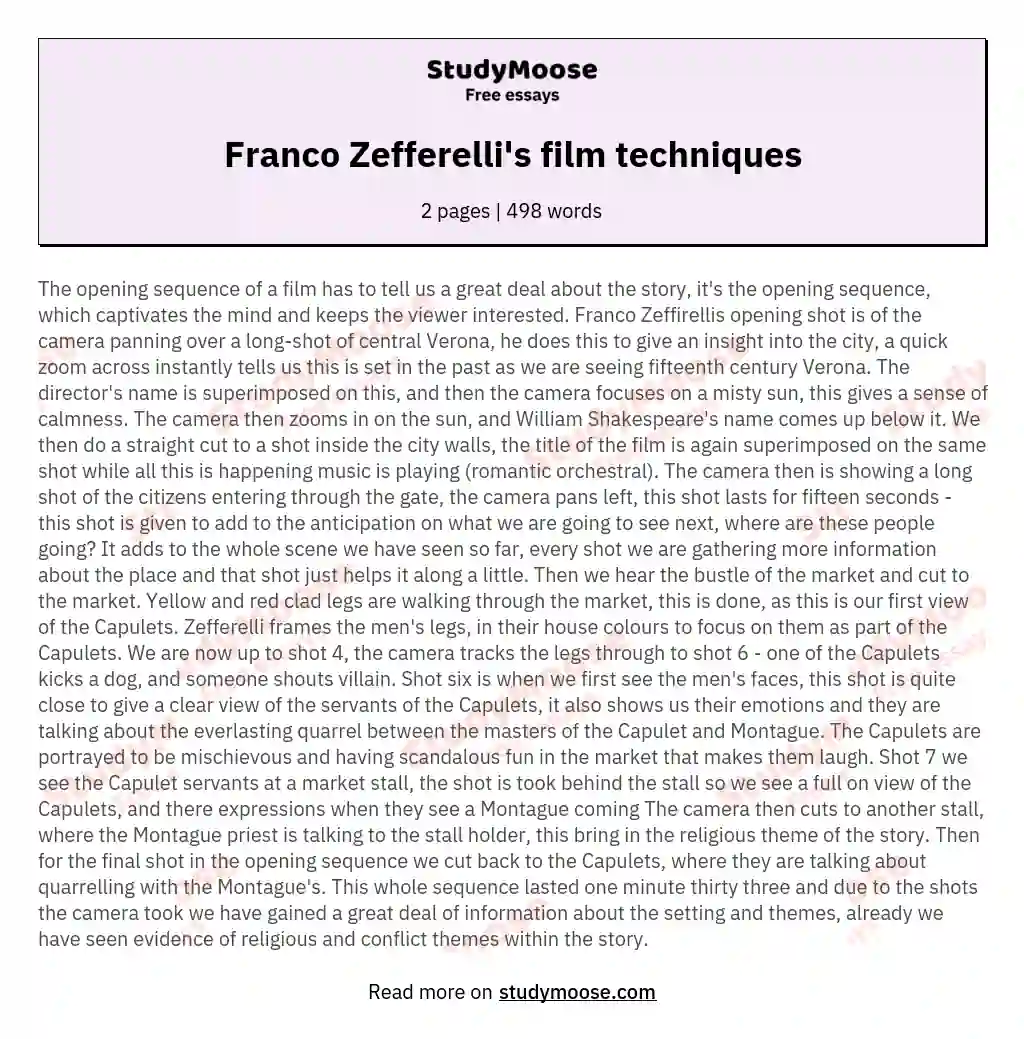Franco Zefferelli's film techniques essay