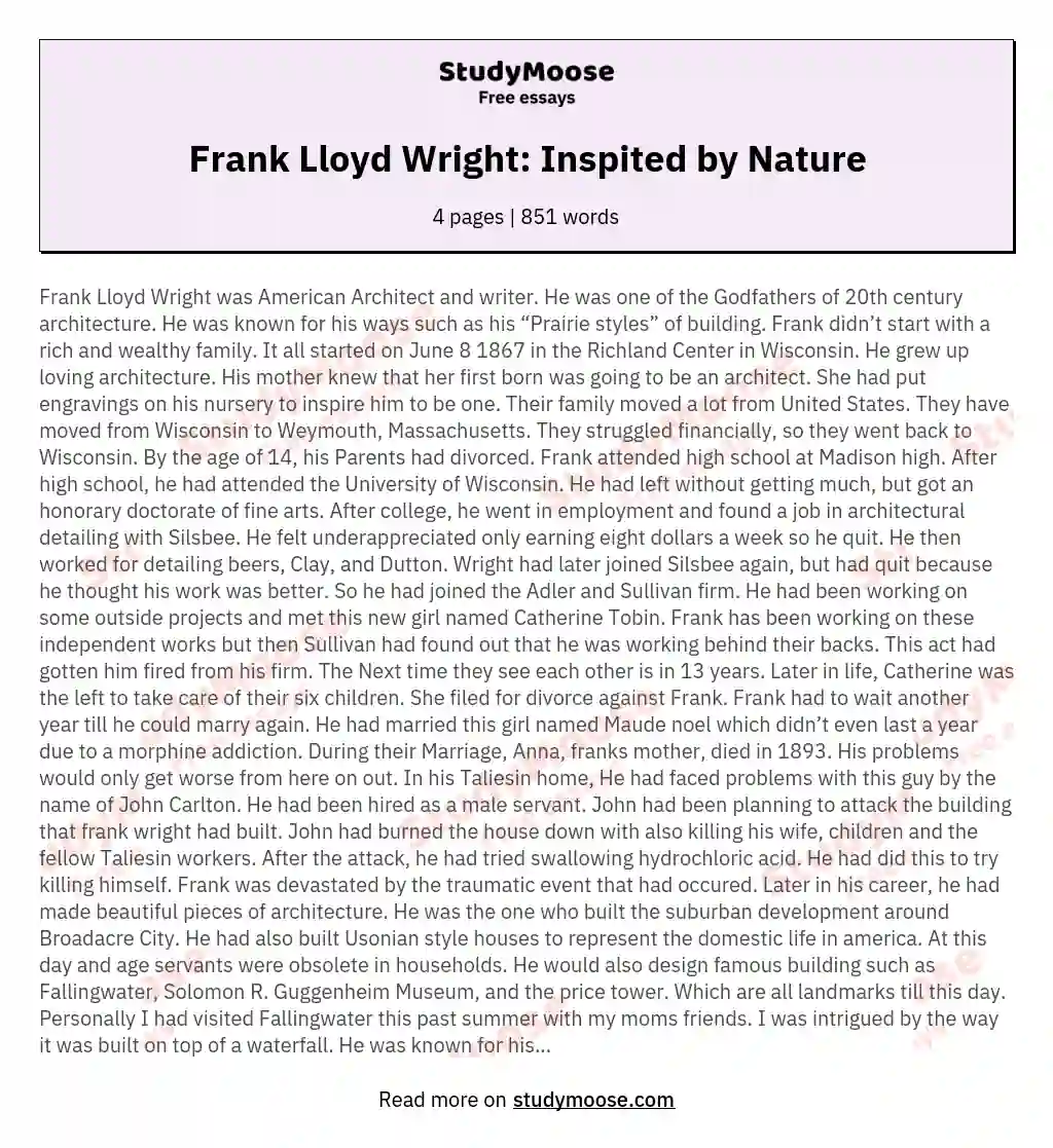 Frank Lloyd Wright: Inspited by Nature essay