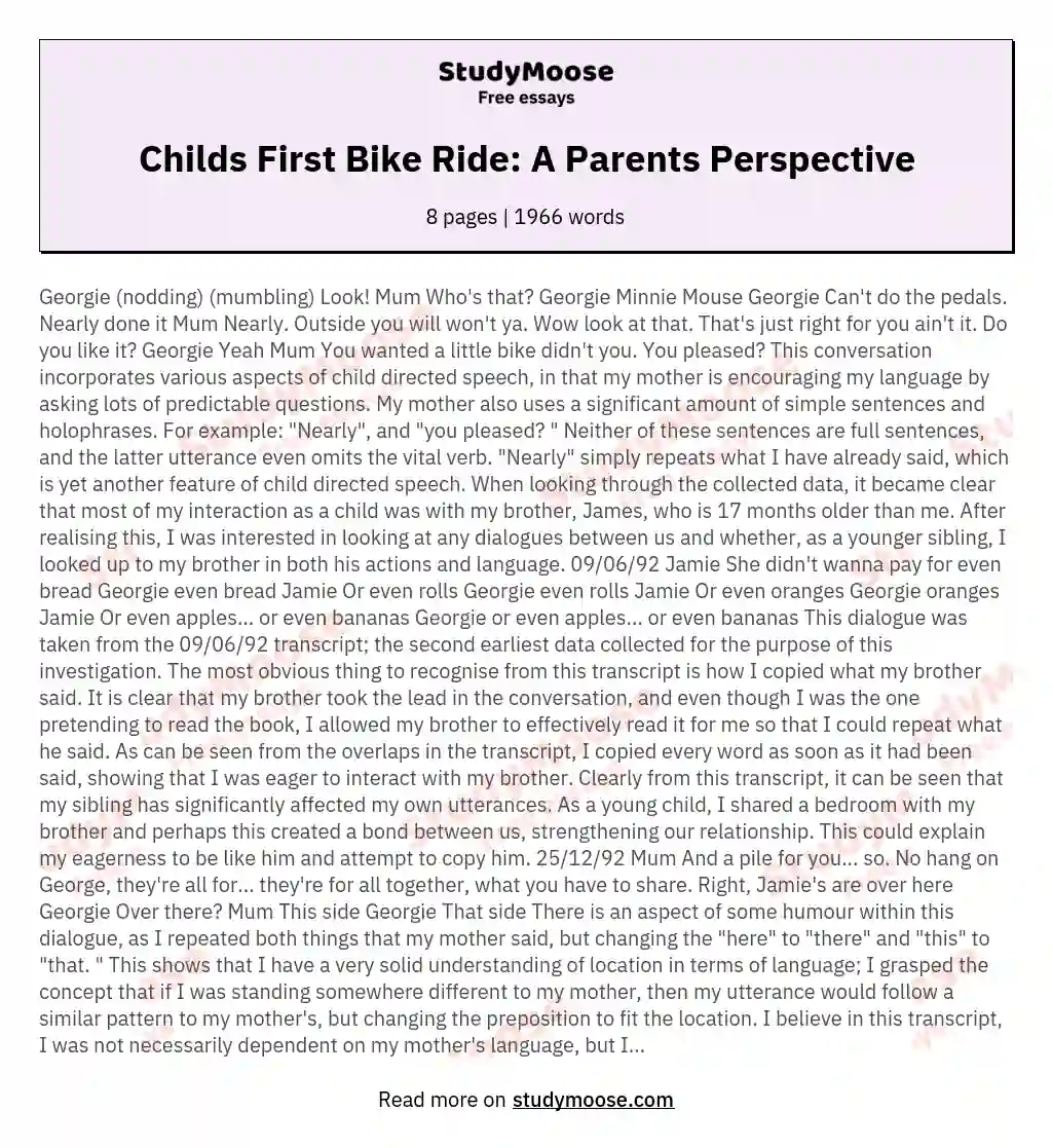 Childs First Bike Ride: A Parents Perspective essay