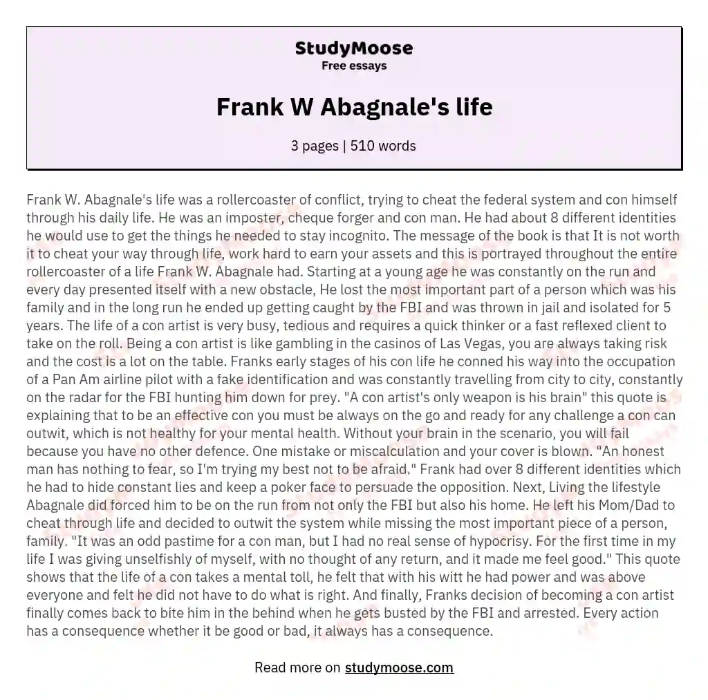 Frank W Abagnale's life essay