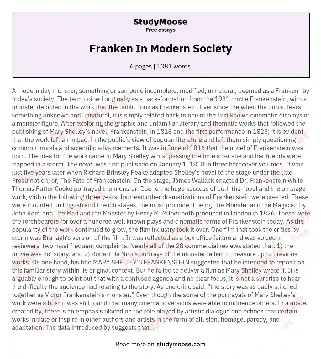 Franken In Modern Society essay