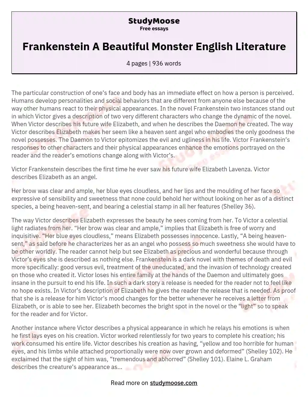 Frankenstein A Beautiful Monster English Literature essay