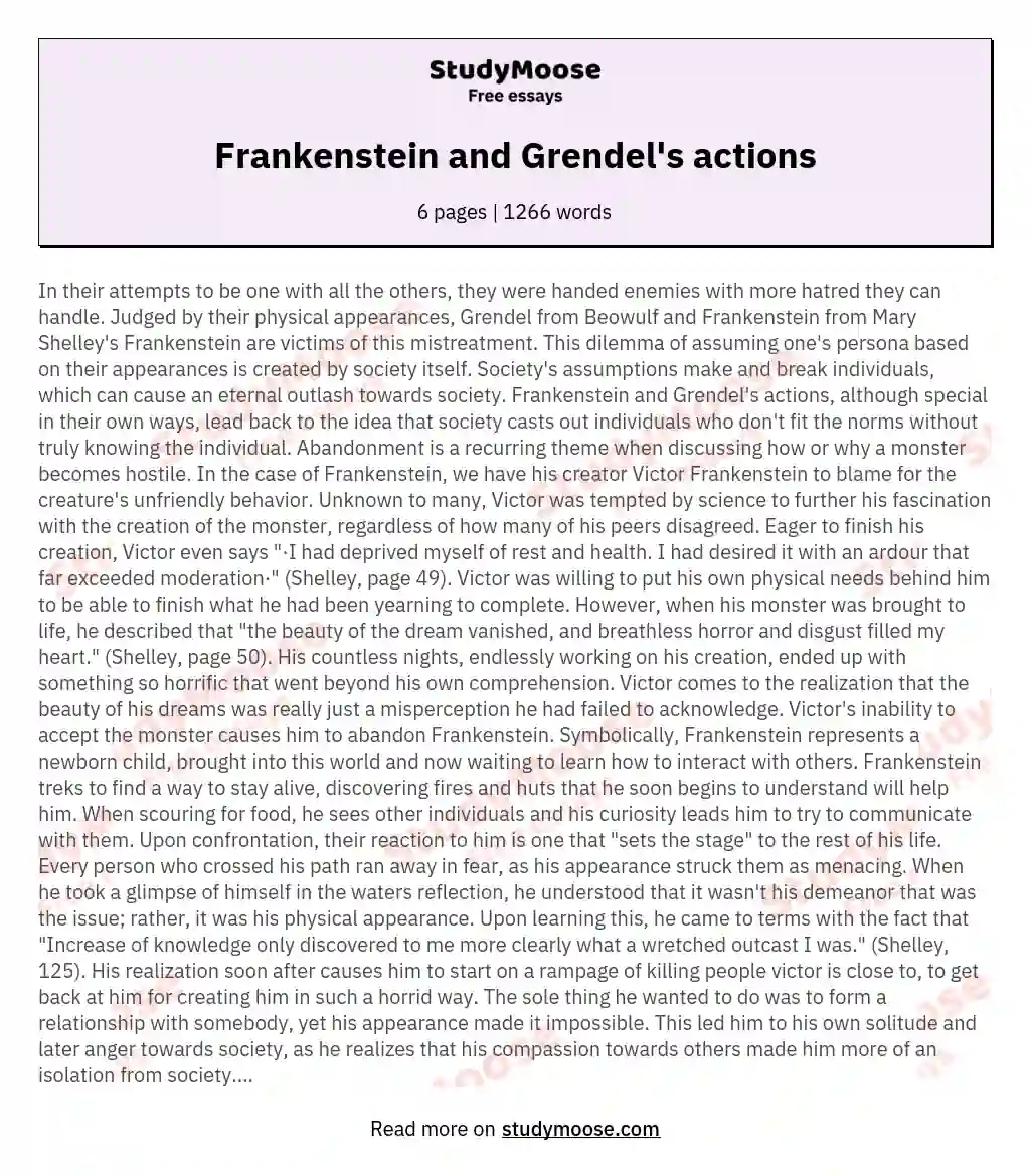 Frankenstein and Grendel's actions