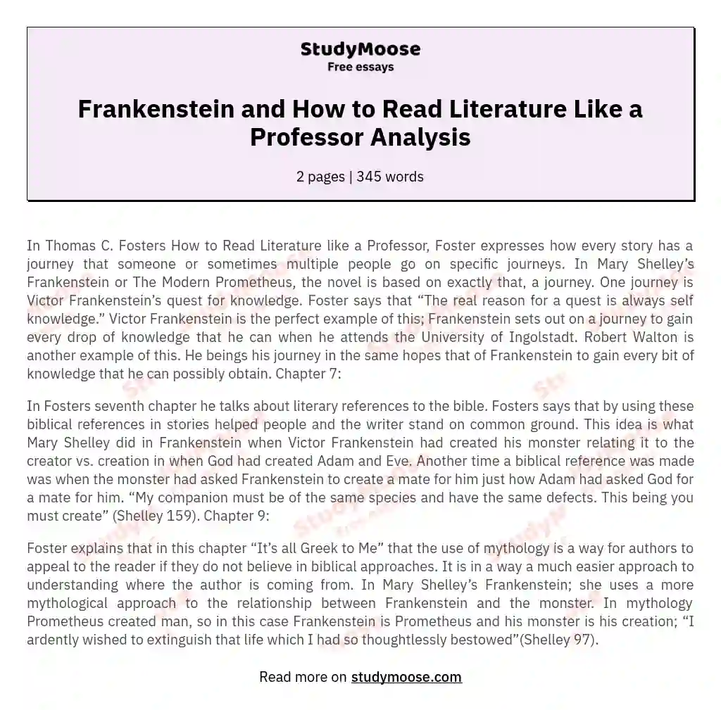 Frankenstein and How to Read Literature Like a Professor Analysis