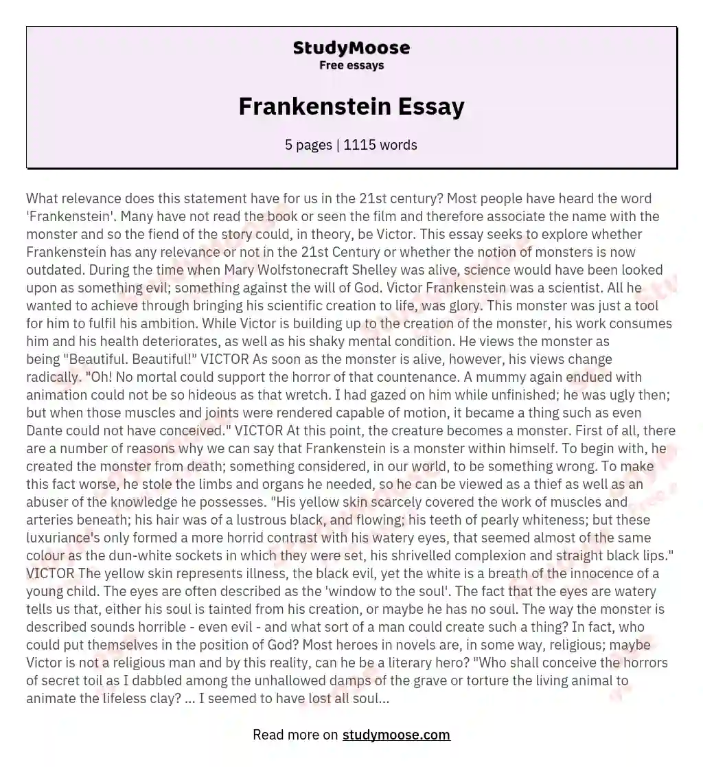 frankenstein essay pdf