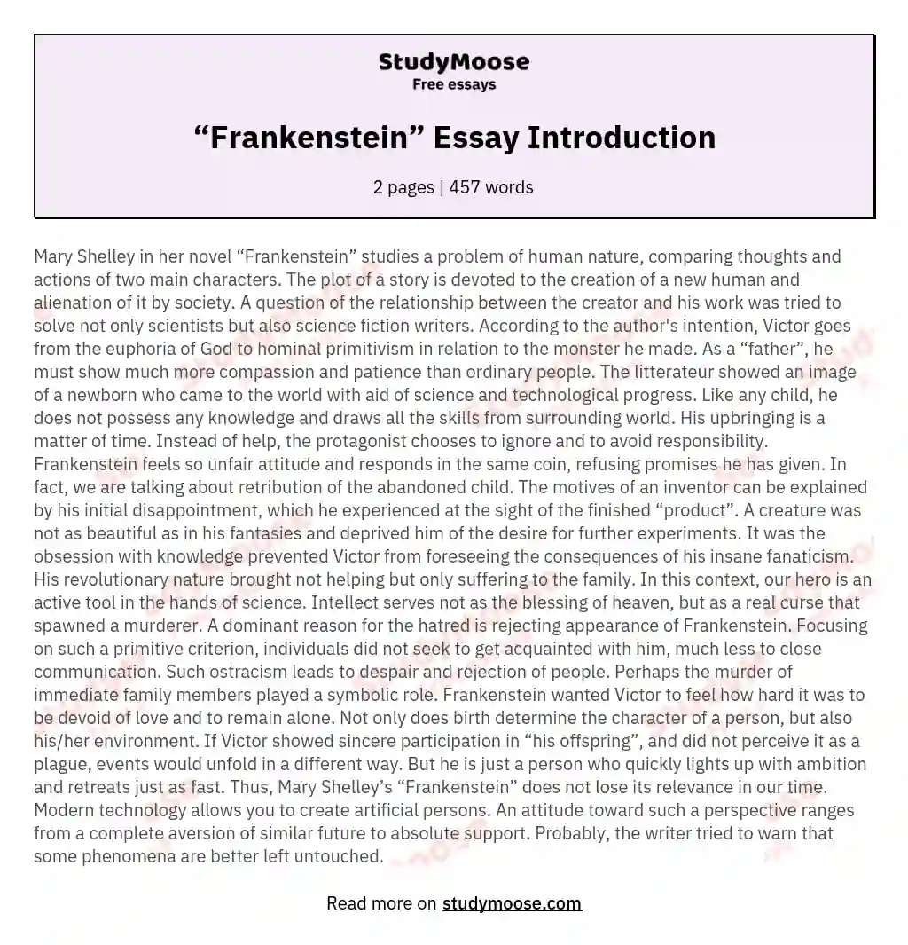 “Frankenstein” Essay Introduction essay