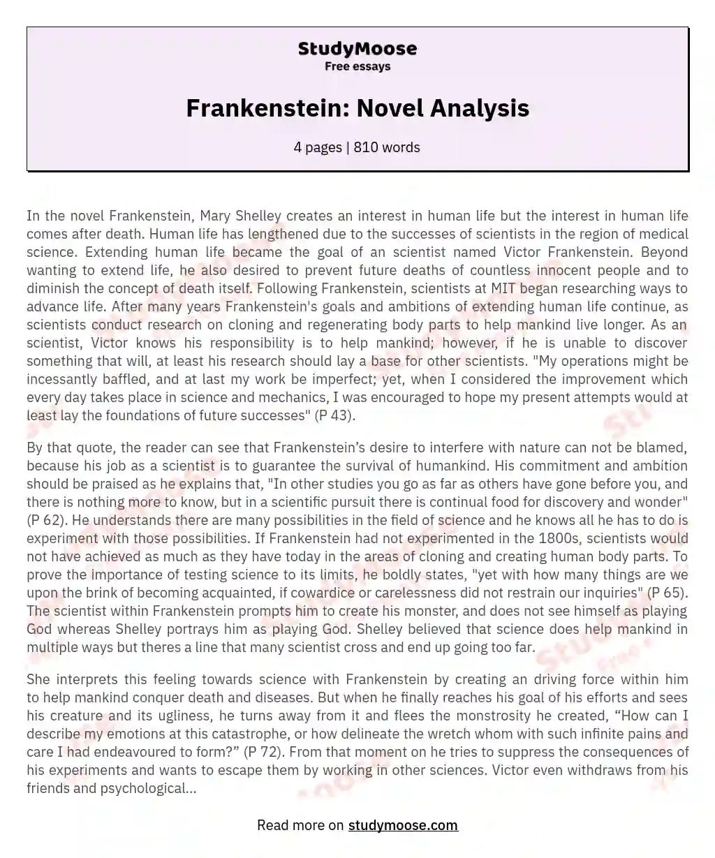Frankenstein: Novel Analysis