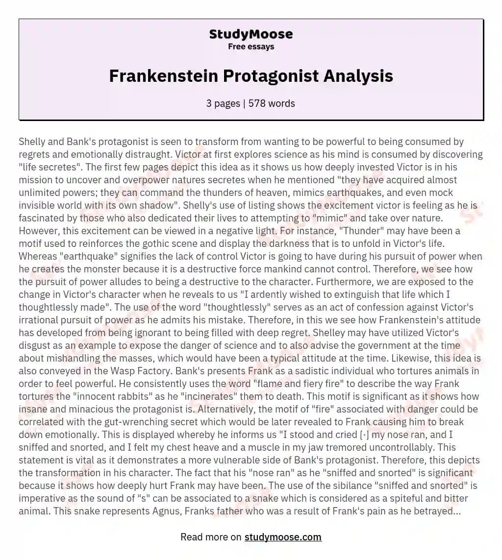 Frankenstein Protagonist Analysis essay