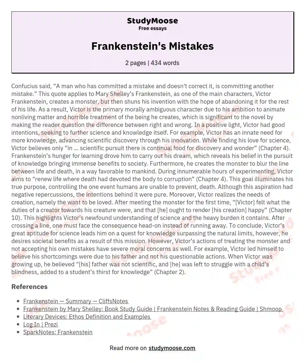 Frankenstein's Mistakes essay