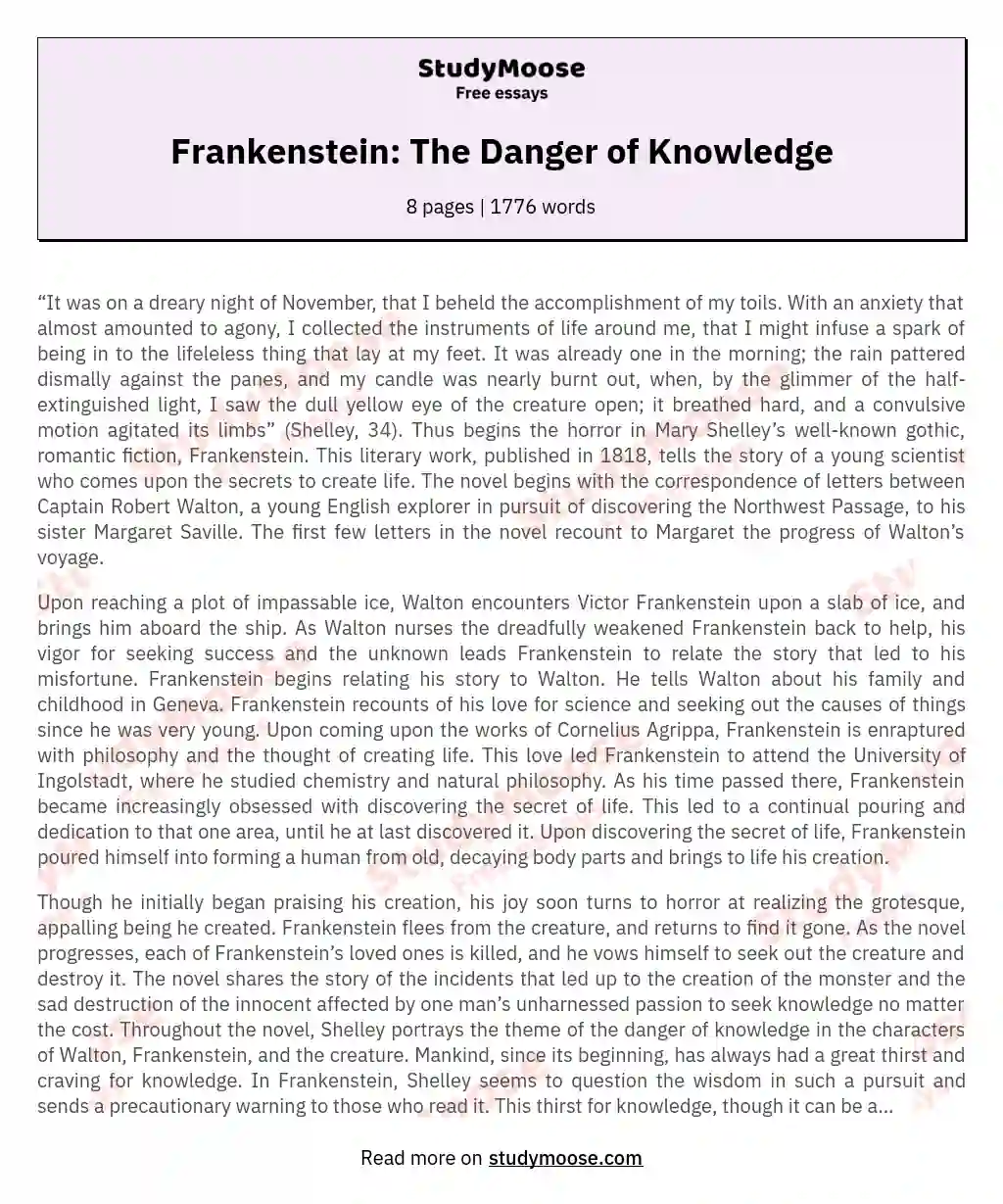 Frankenstein: The Danger of Knowledge essay