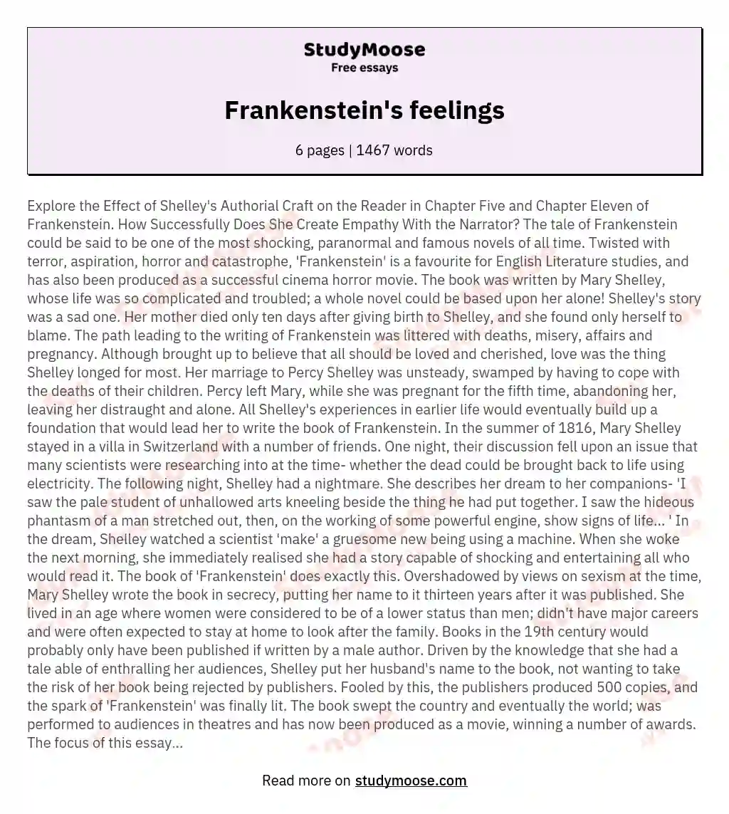 Frankenstein's feelings essay