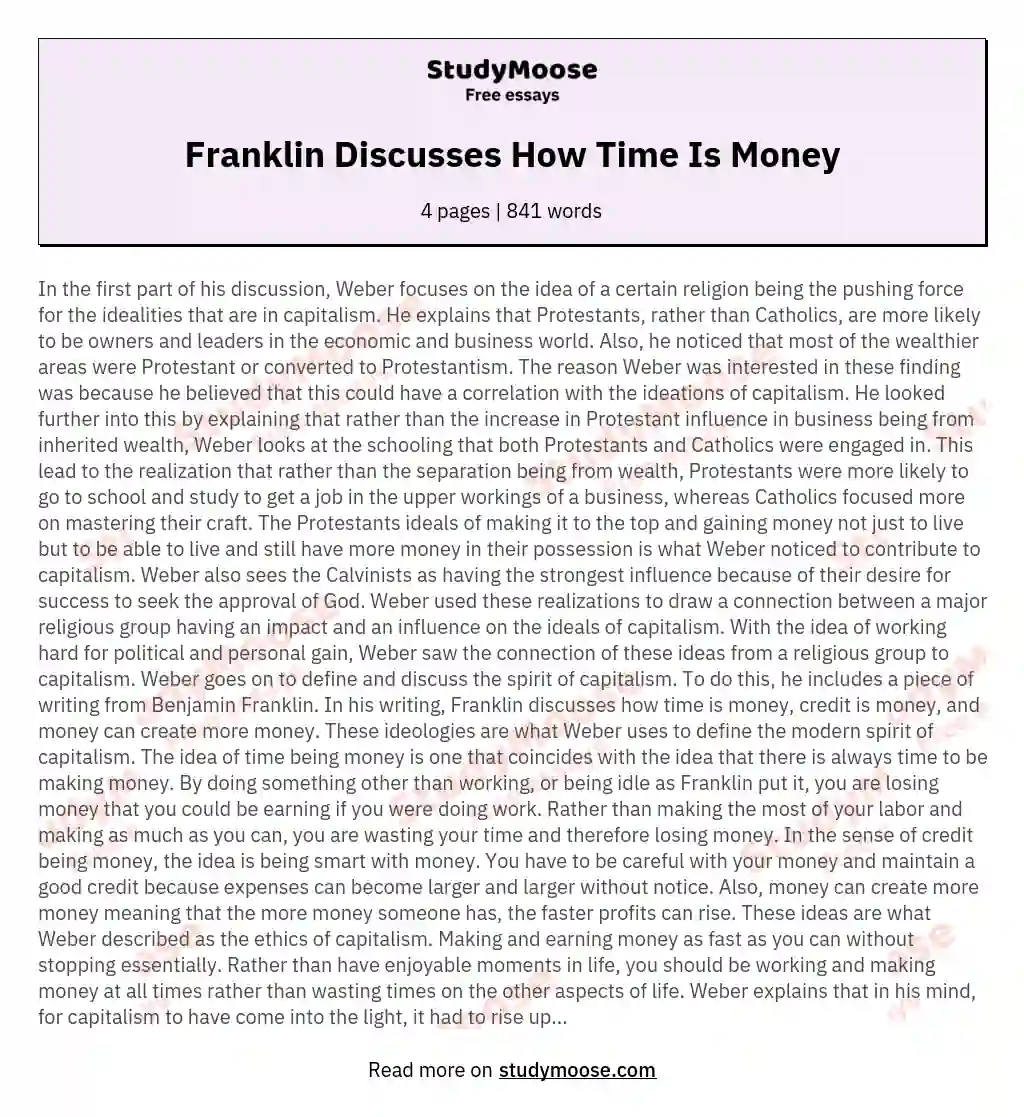 Franklin Discusses How Time Is Money essay