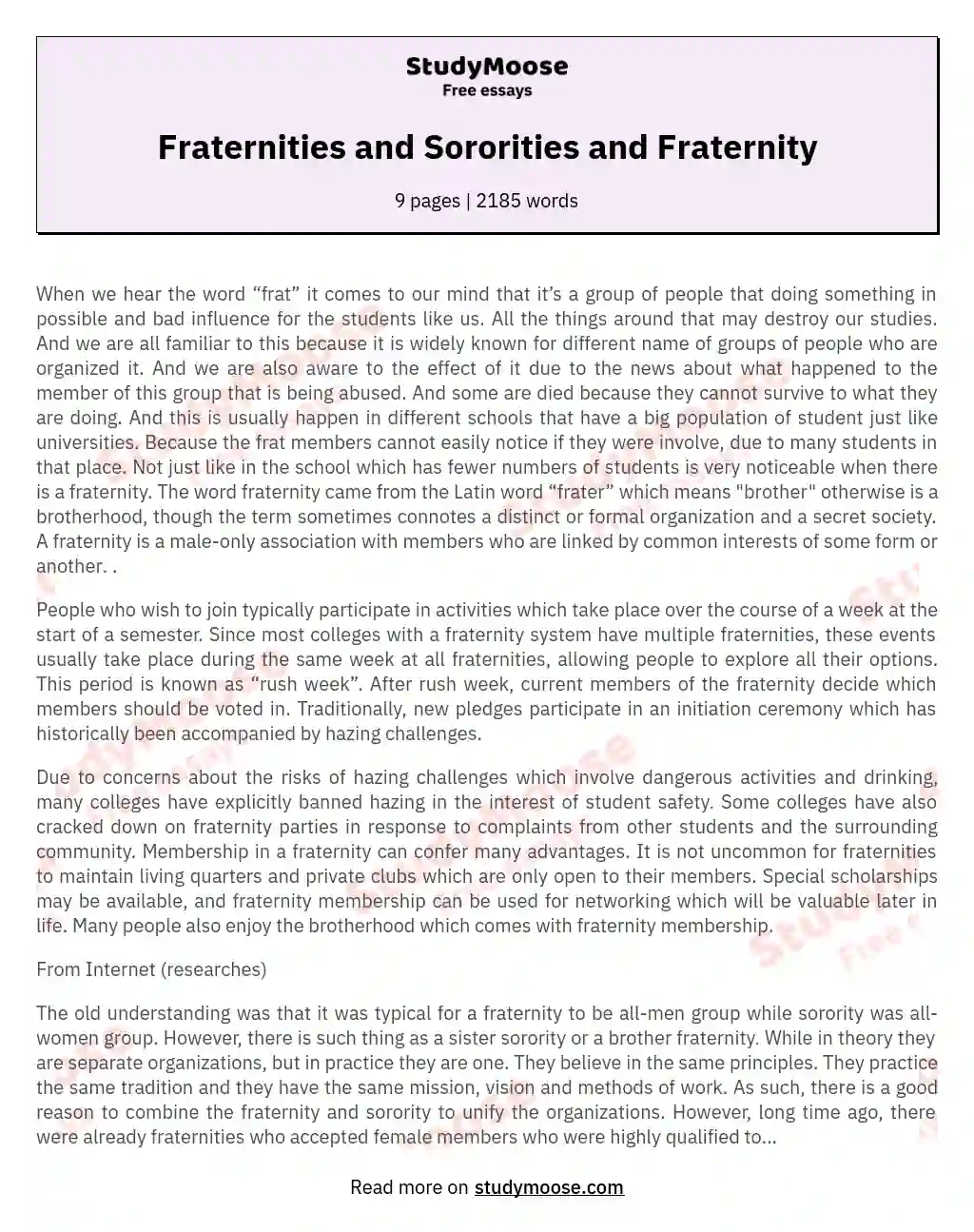 Fraternities and Sororities and Fraternity essay