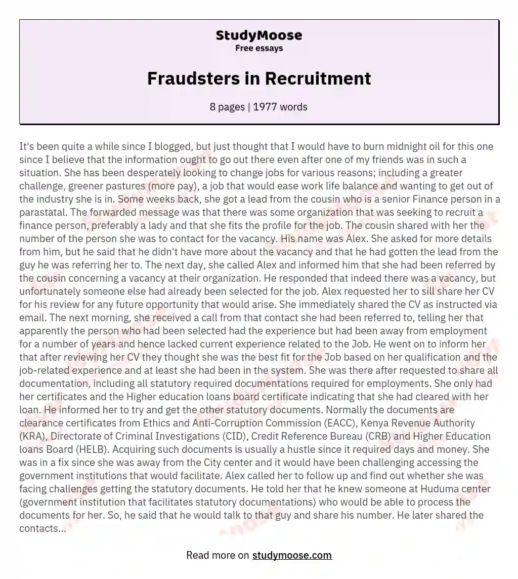 Fraudsters in Recruitment essay
