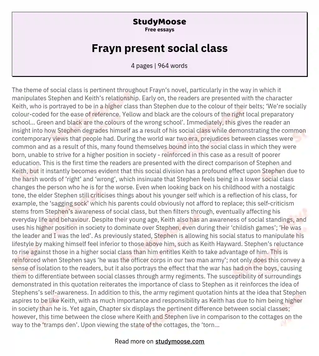 Frayn present social class essay