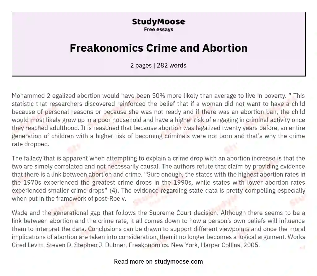 Freakonomics Crime and Abortion essay