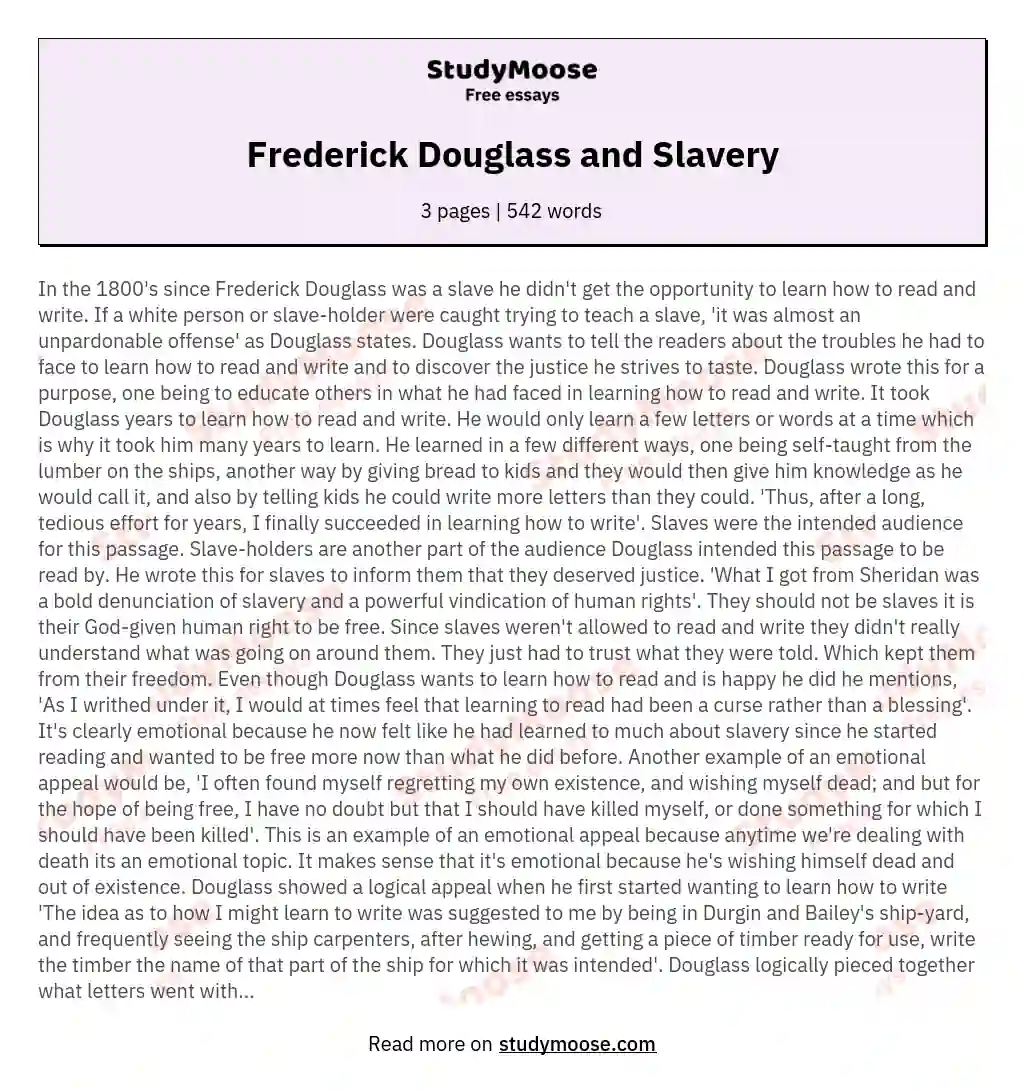Frederick Douglass and Slavery essay