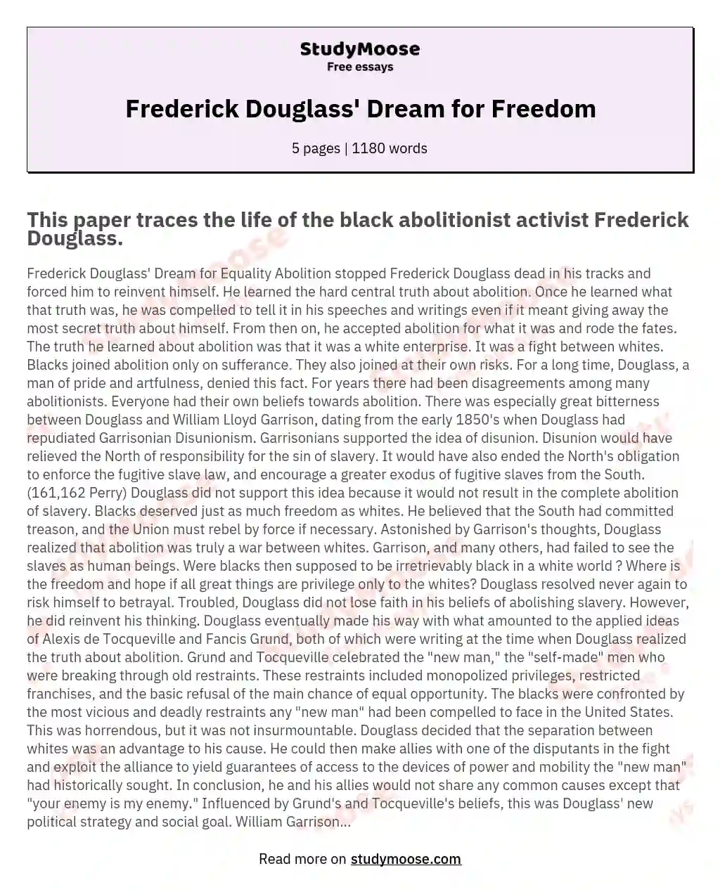 Frederick Douglass' Dream for Freedom essay