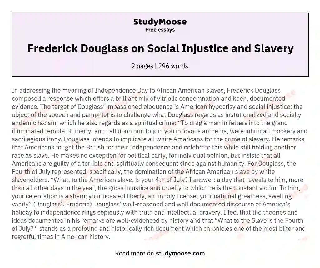 Frederick Douglass on Social Injustice and Slavery essay