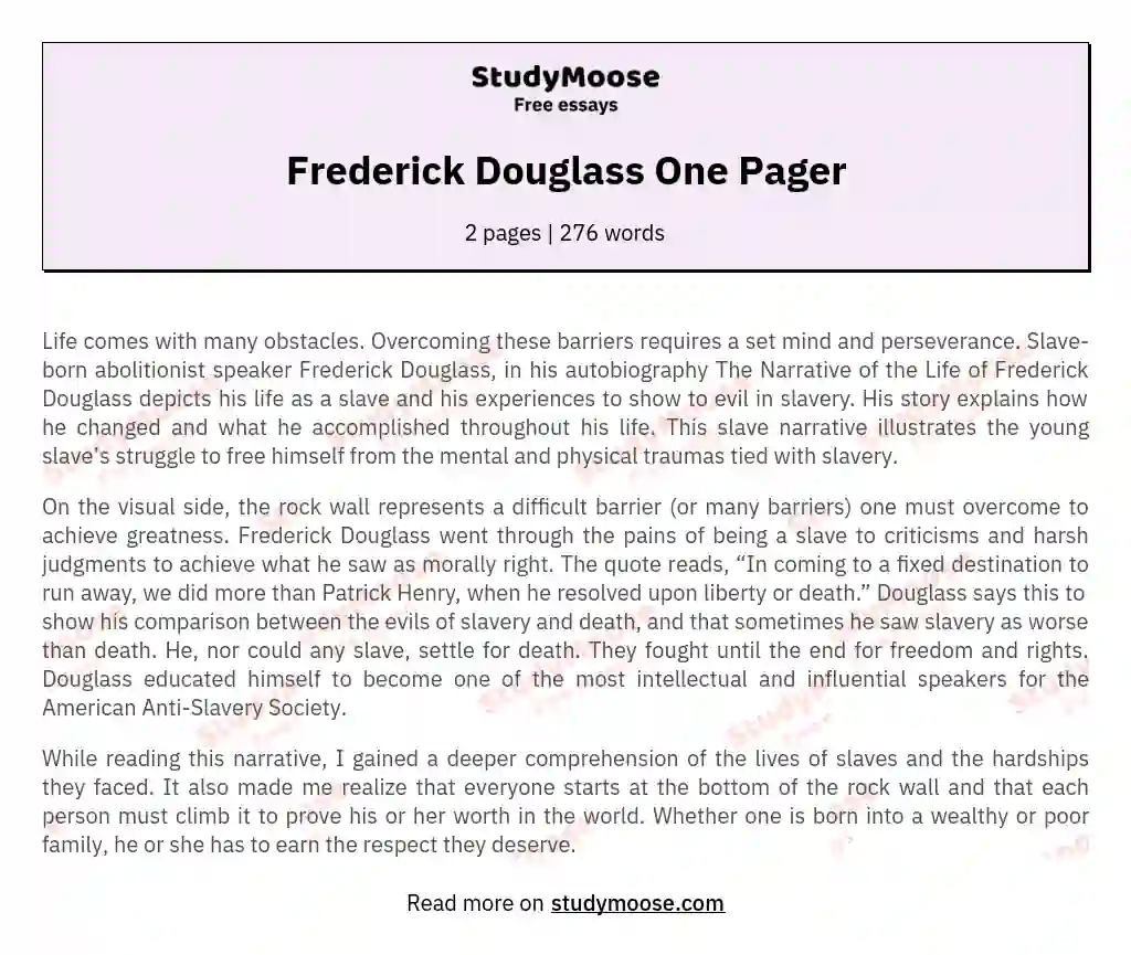 Frederick Douglass One Pager essay