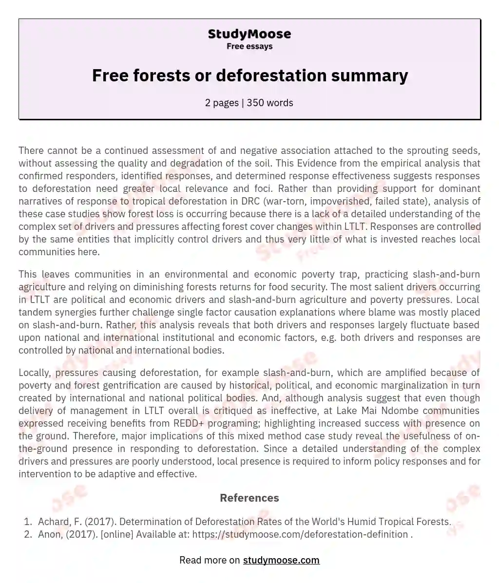 Free forests or deforestation summary essay