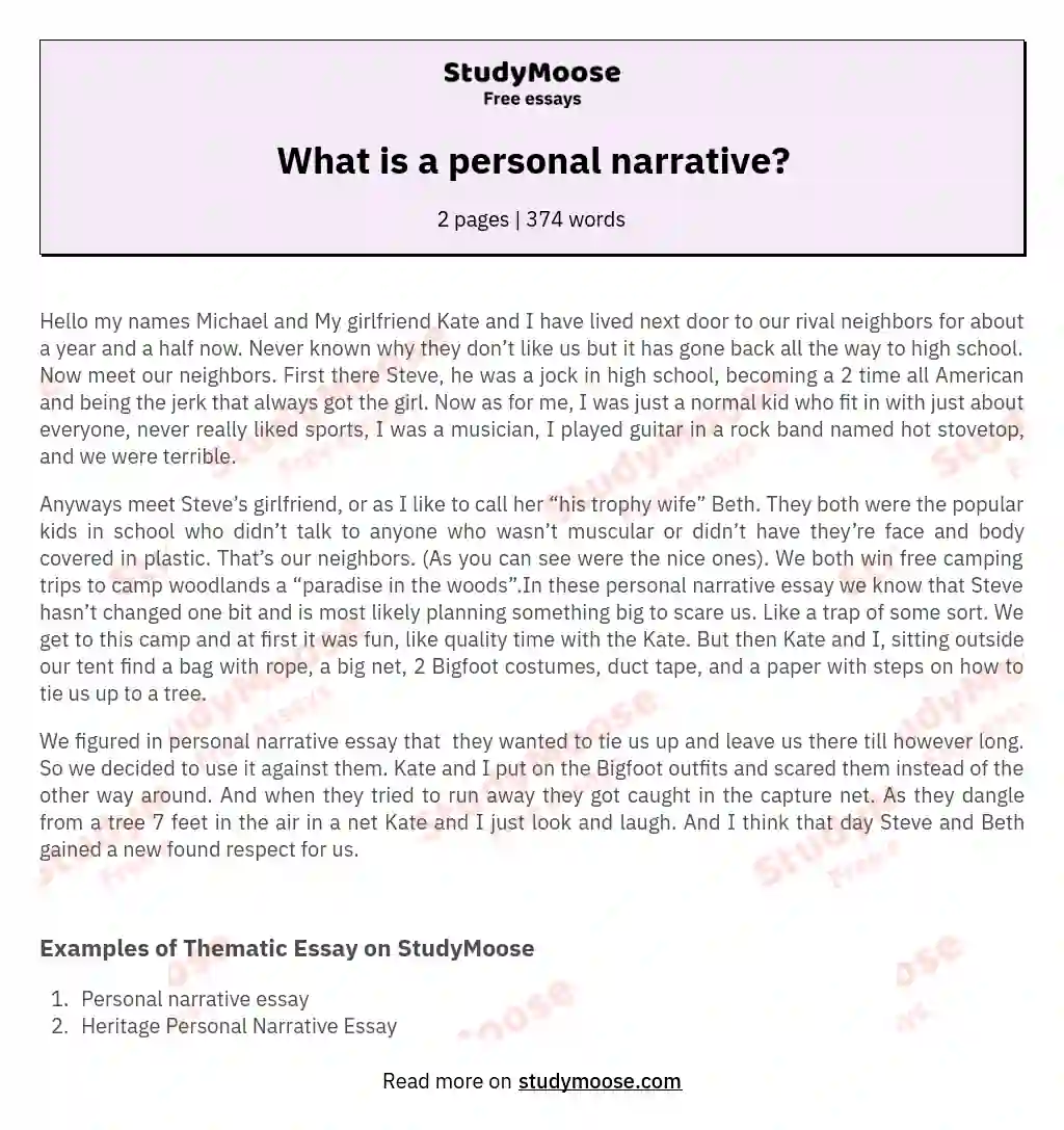 Narrative Essay Samples: Tell Me A Story By Sample Essay, 40% OFF