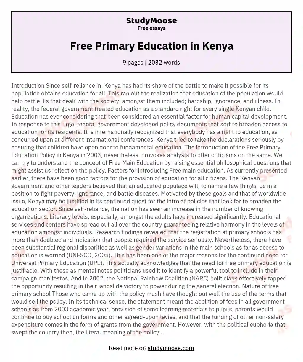 Free Primary Education in Kenya