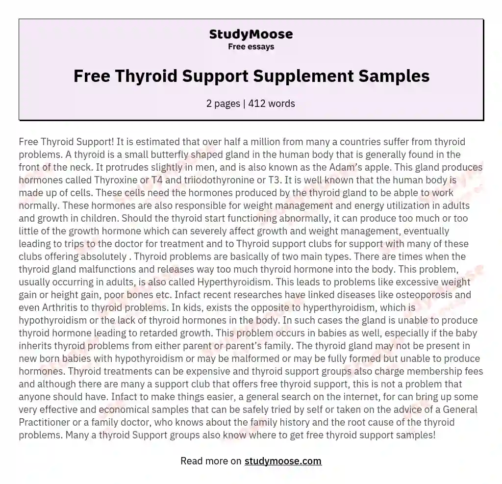 Free Thyroid Support Supplement Samples essay