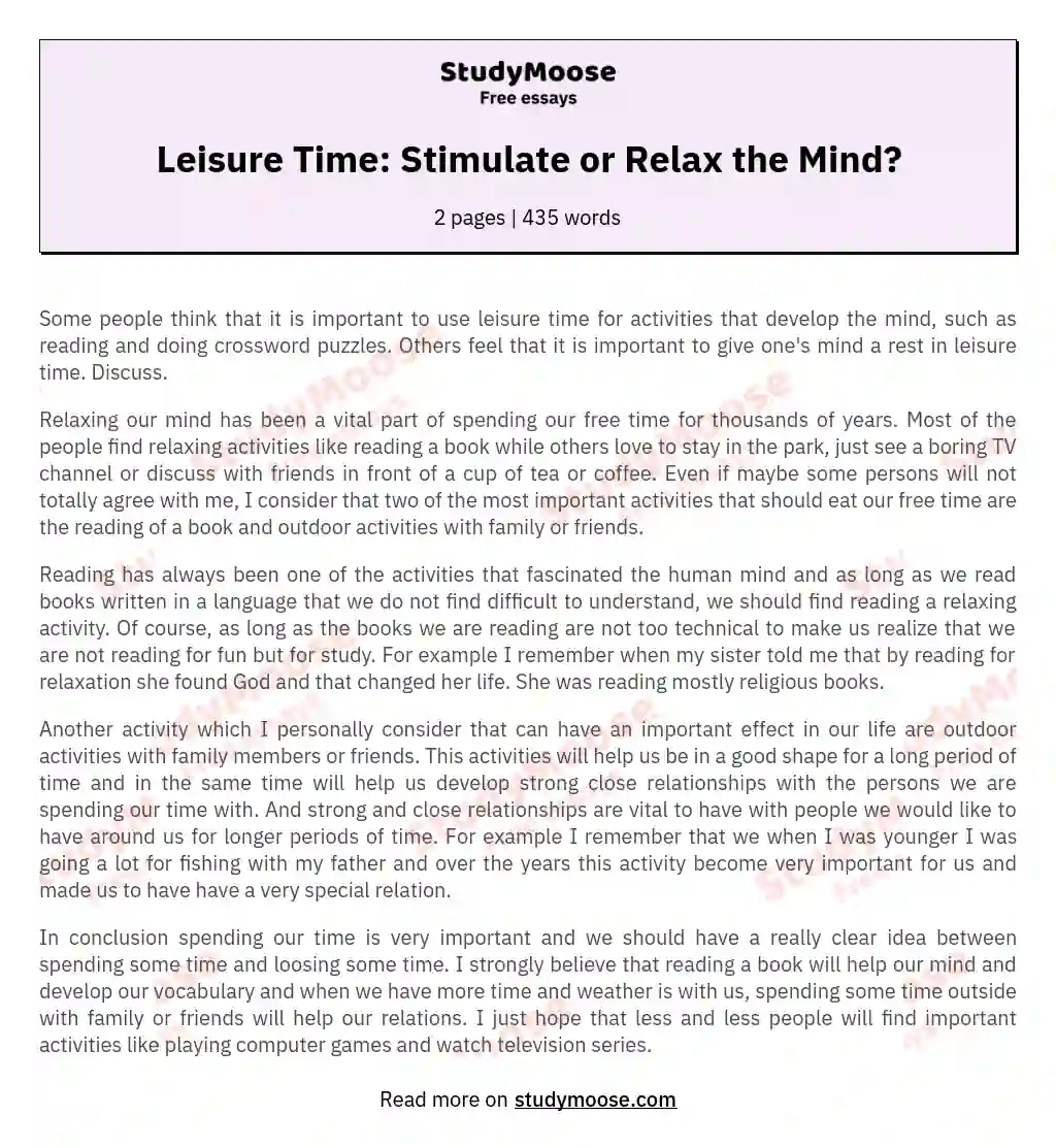 Leisure Time: Stimulate or Relax the Mind? essay