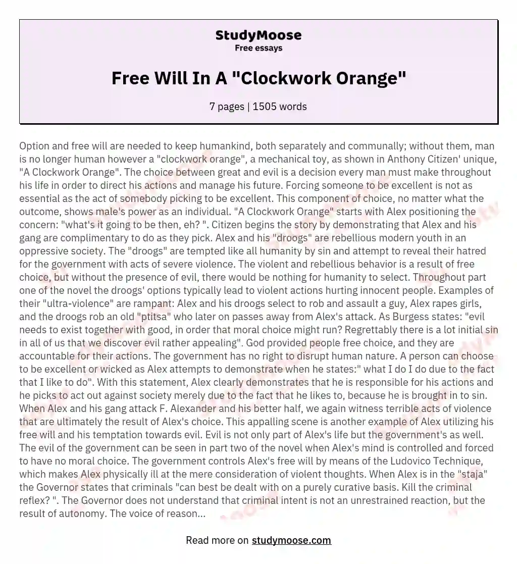 Free Will In A "Clockwork Orange" essay