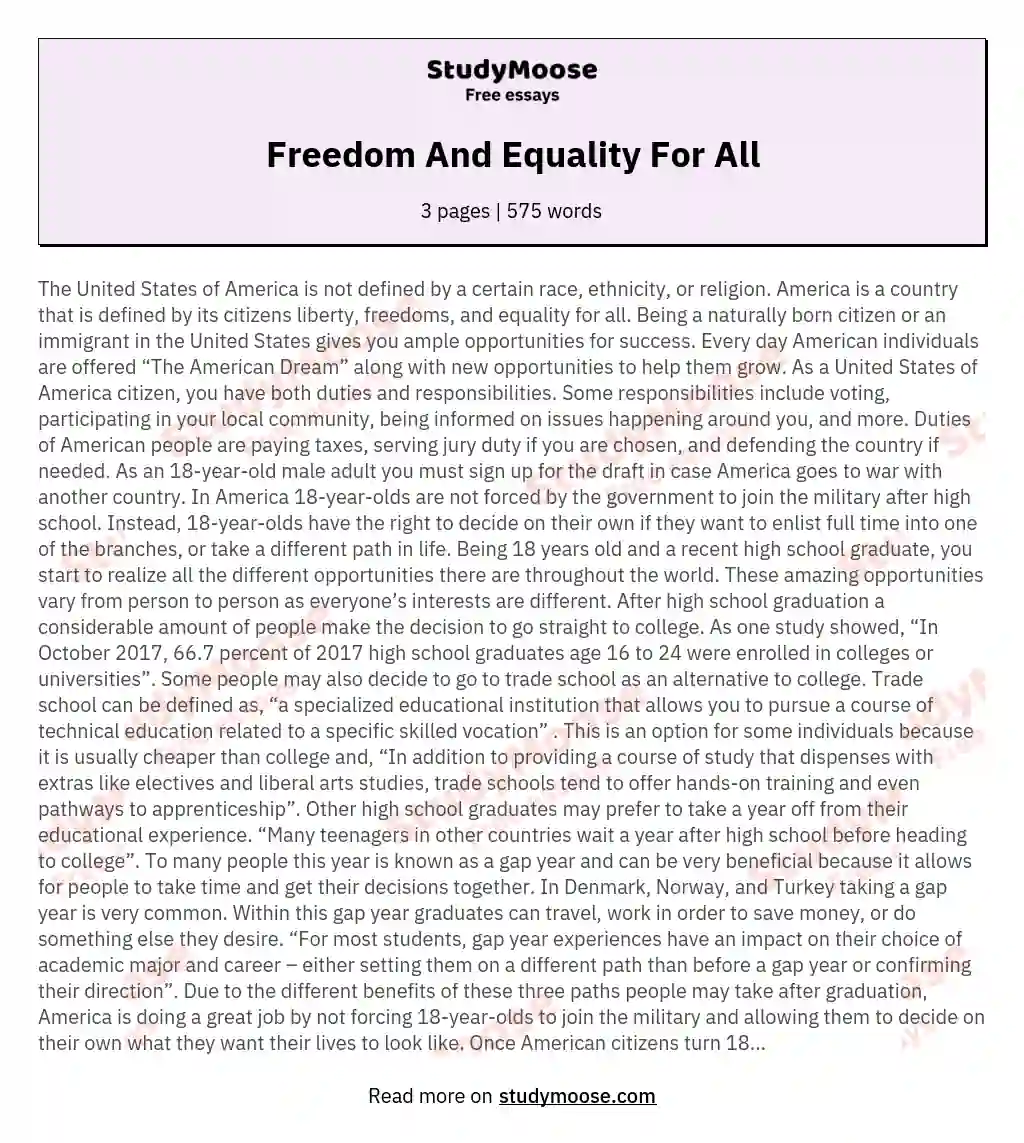 Freedom And Equality For All essay
